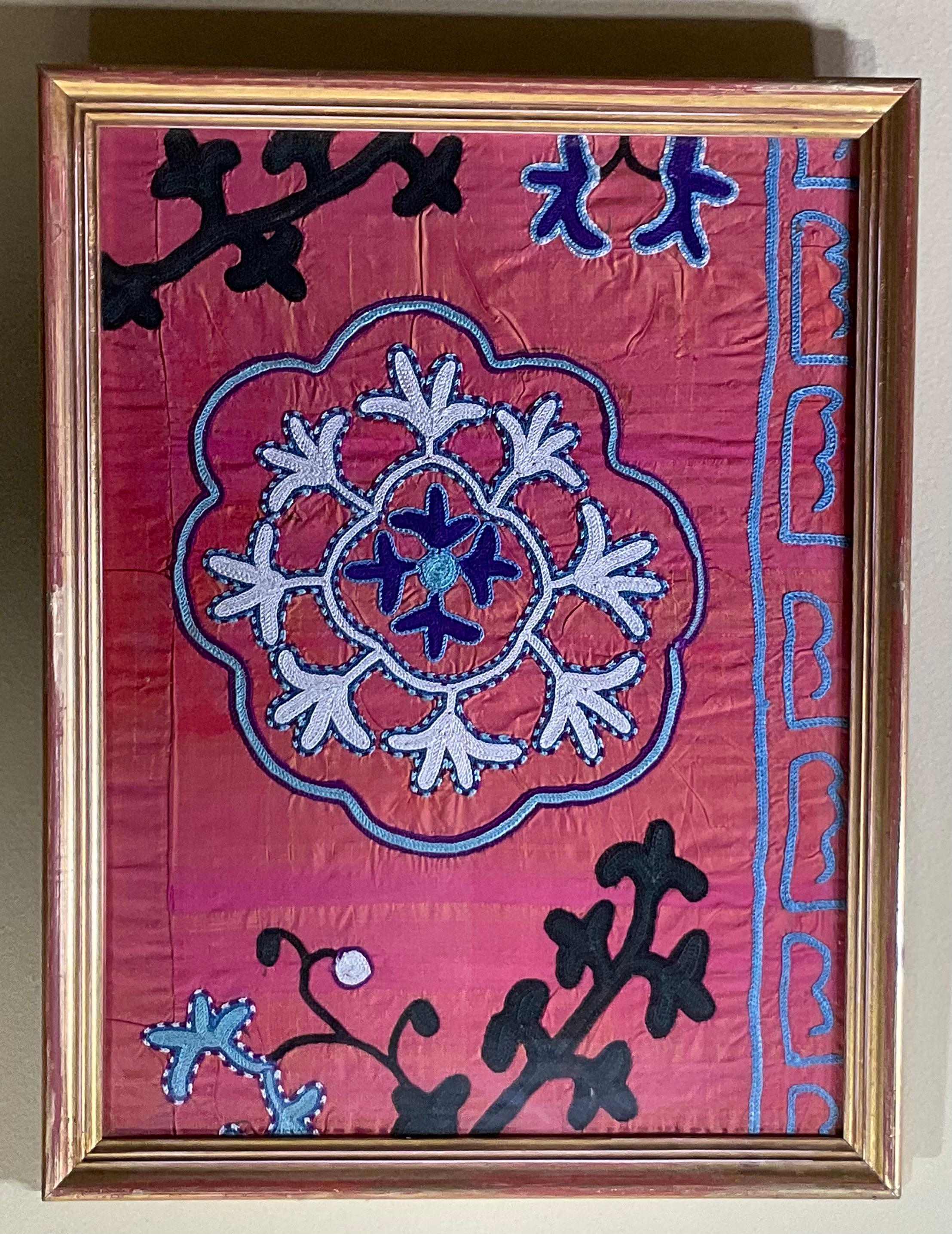 Pair of 19 Century Antique Silk Suzani Wall Hanging For Sale 1