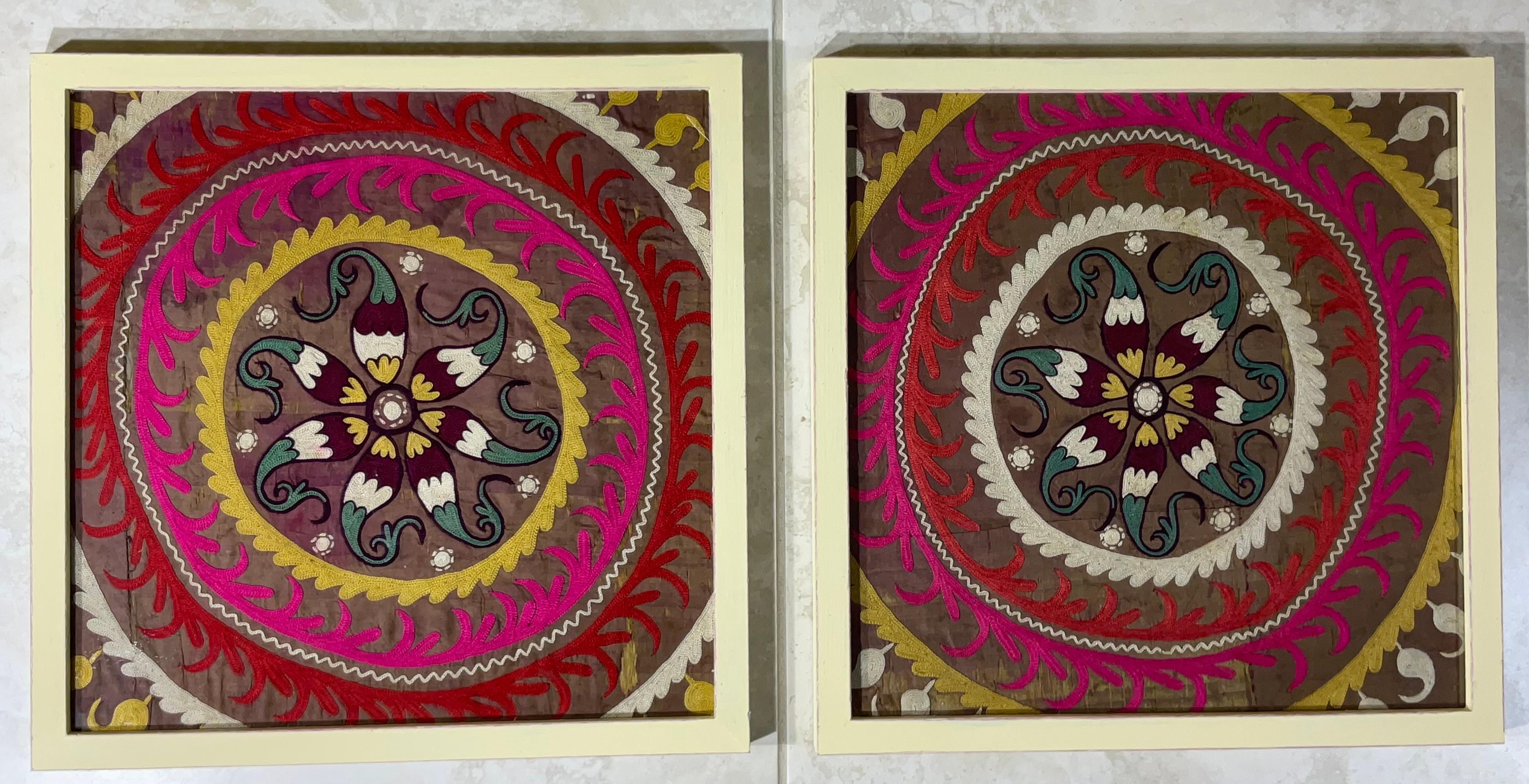 Pair of 19 Century Antique Silk Suzani Wall Hanging For Sale 4