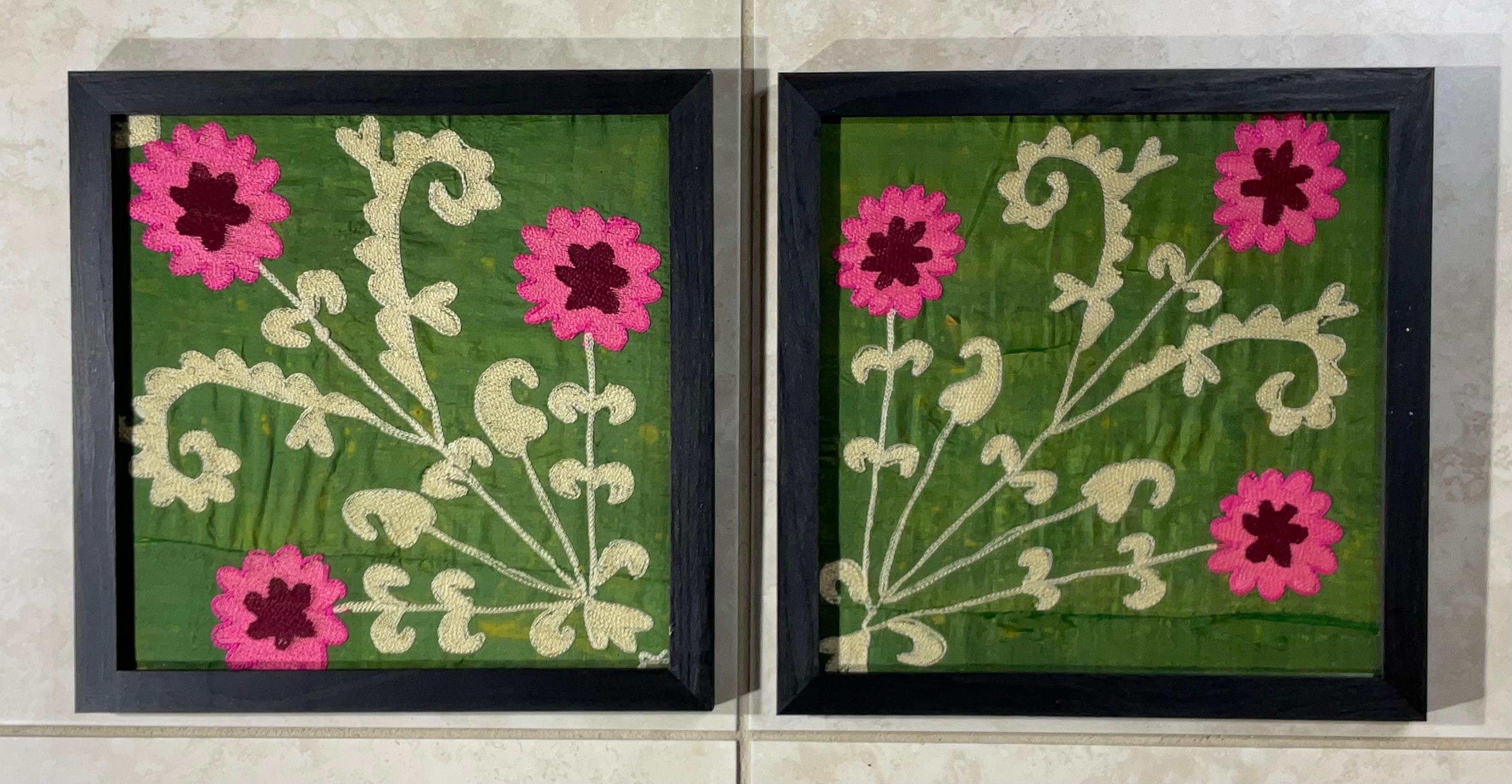Pair Of 19 Century Antique Silk Suzani Wall Hanging For Sale 4