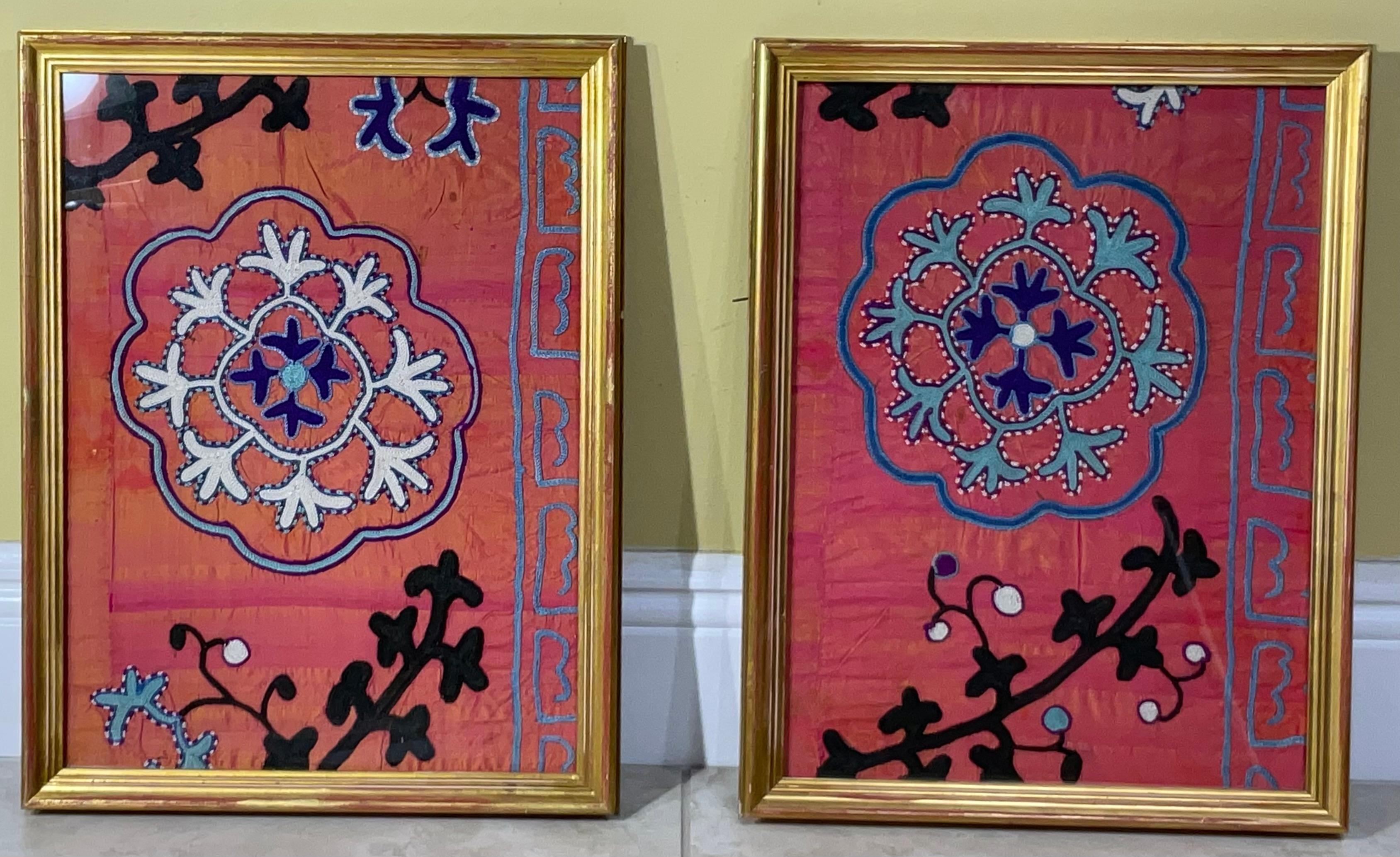 Pair of 19 Century Antique Silk Suzani Wall Hanging For Sale 2