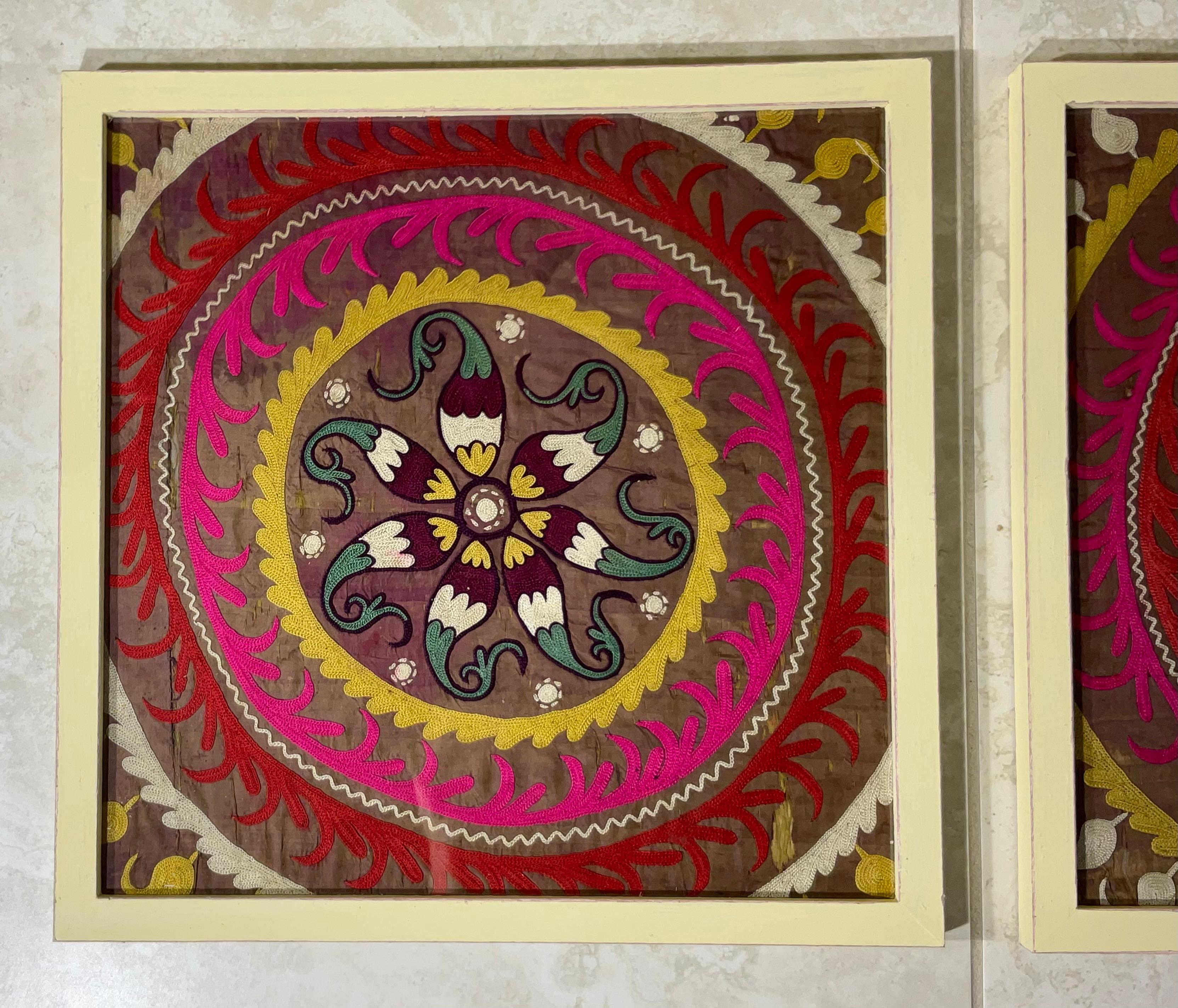 Pair of 19 Century Antique Silk Suzani Wall Hanging For Sale 5
