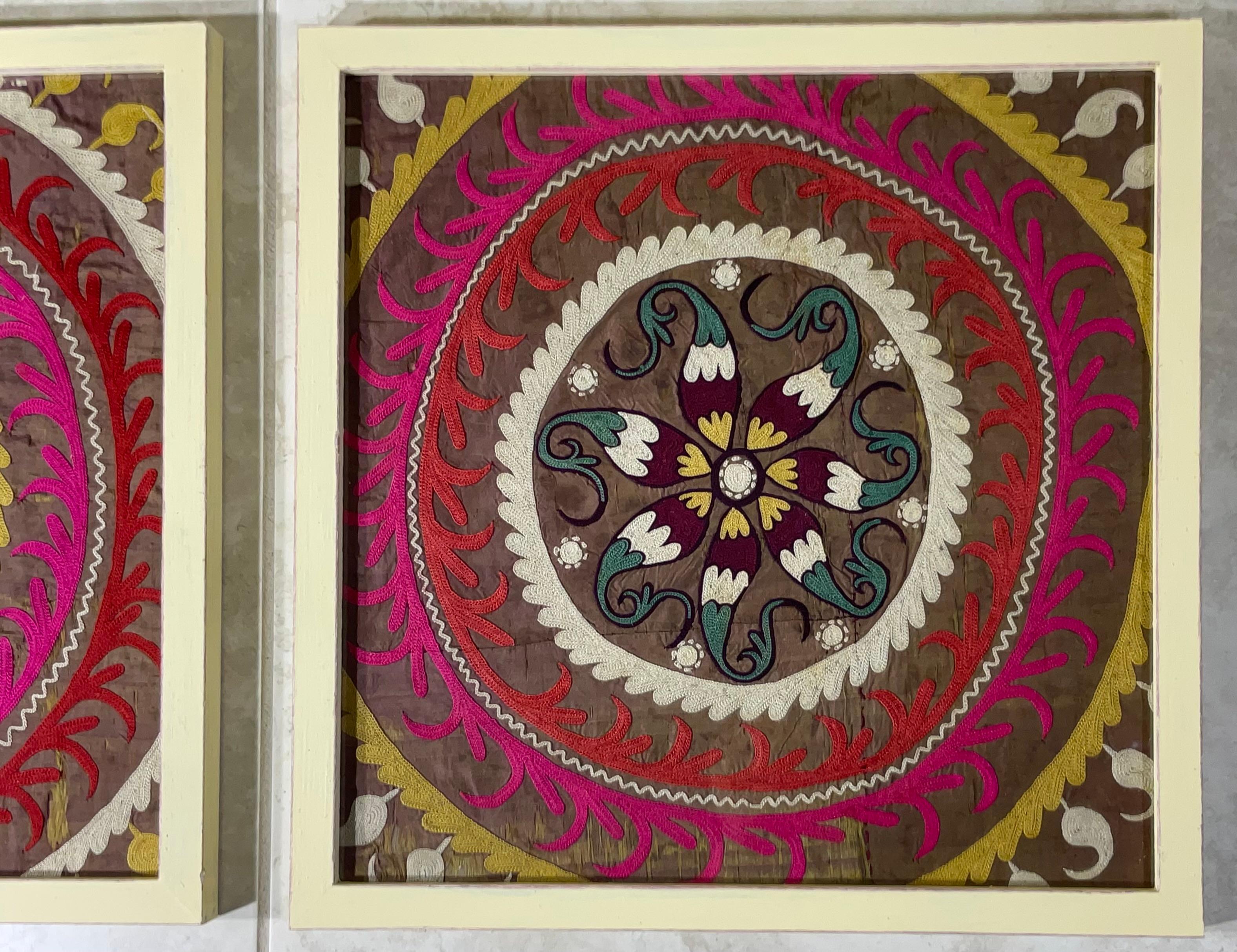 Pair of 19 Century Antique Silk Suzani Wall Hanging For Sale 6