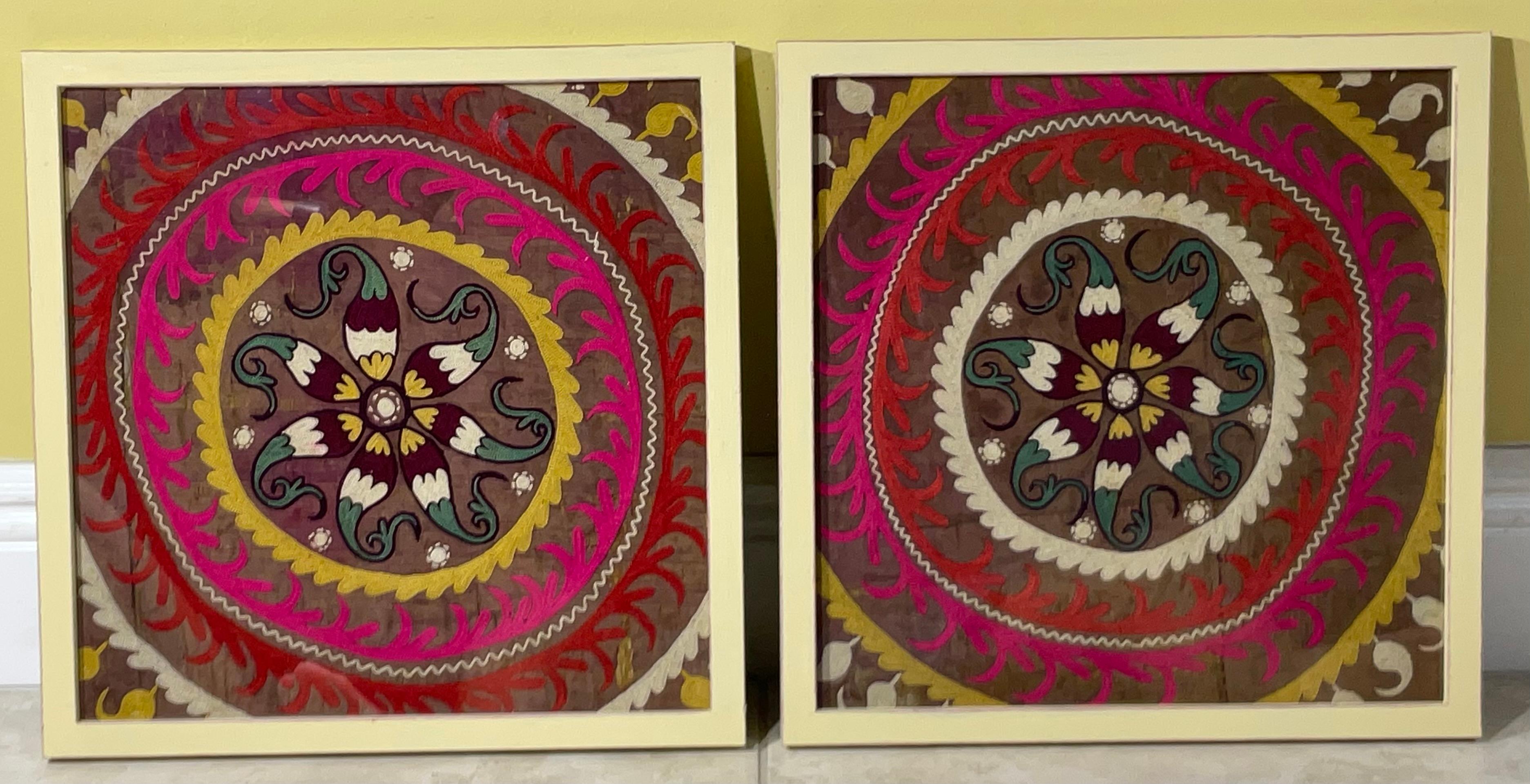 Pair of 19 Century Antique Silk Suzani Wall Hanging For Sale 7