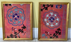 Pair of 19 Century Antique Silk Suzani Wall Hanging