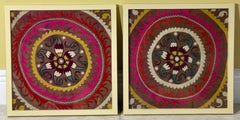 Pair of 19 Century Antique Silk Suzani Wall Hanging