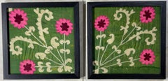 Pair Of 19 Century Antique Silk Suzani Wall Hanging