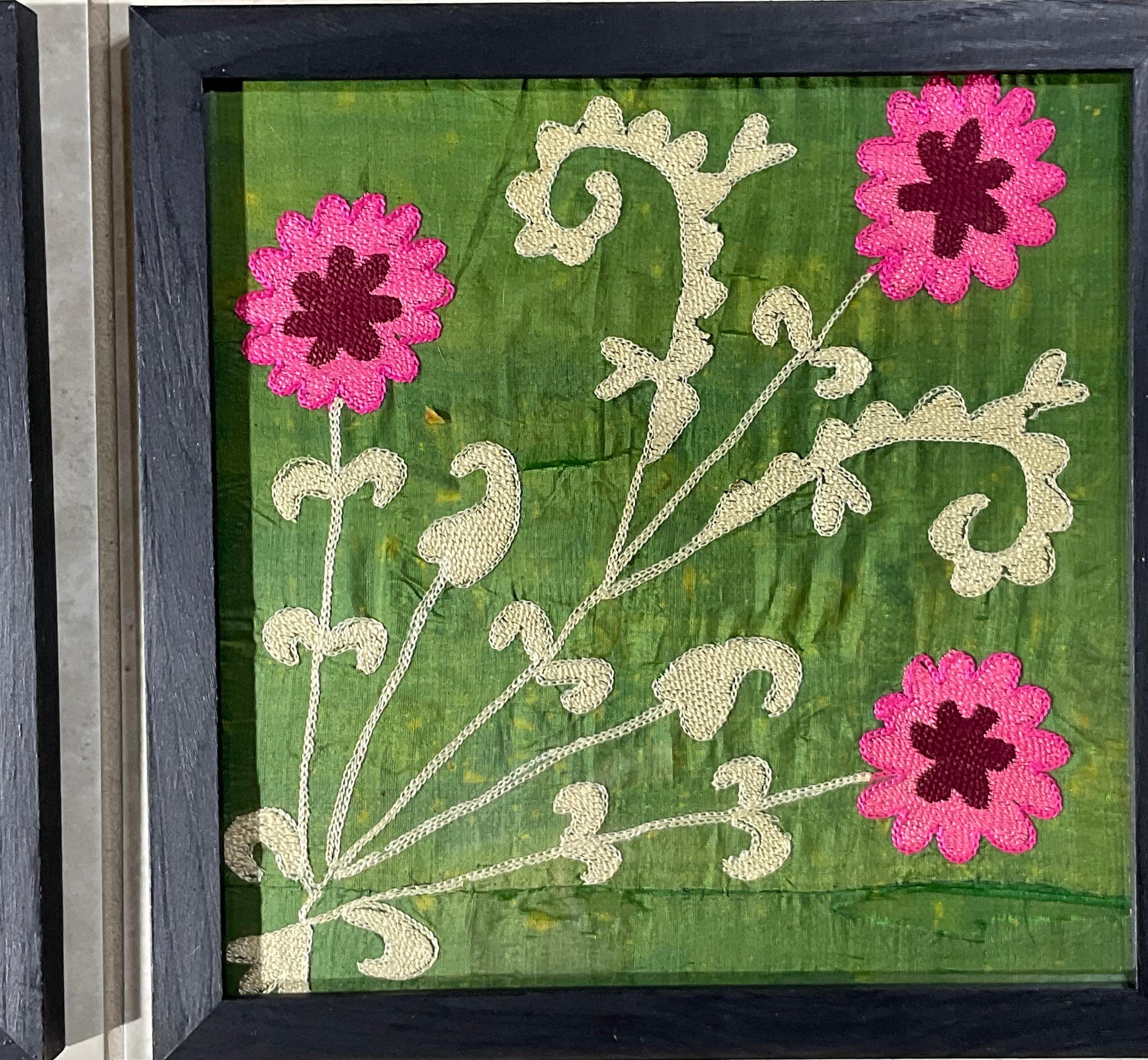 Uzbek Pair Of 19 Century Antique Silk Suzani Wall Hanging For Sale