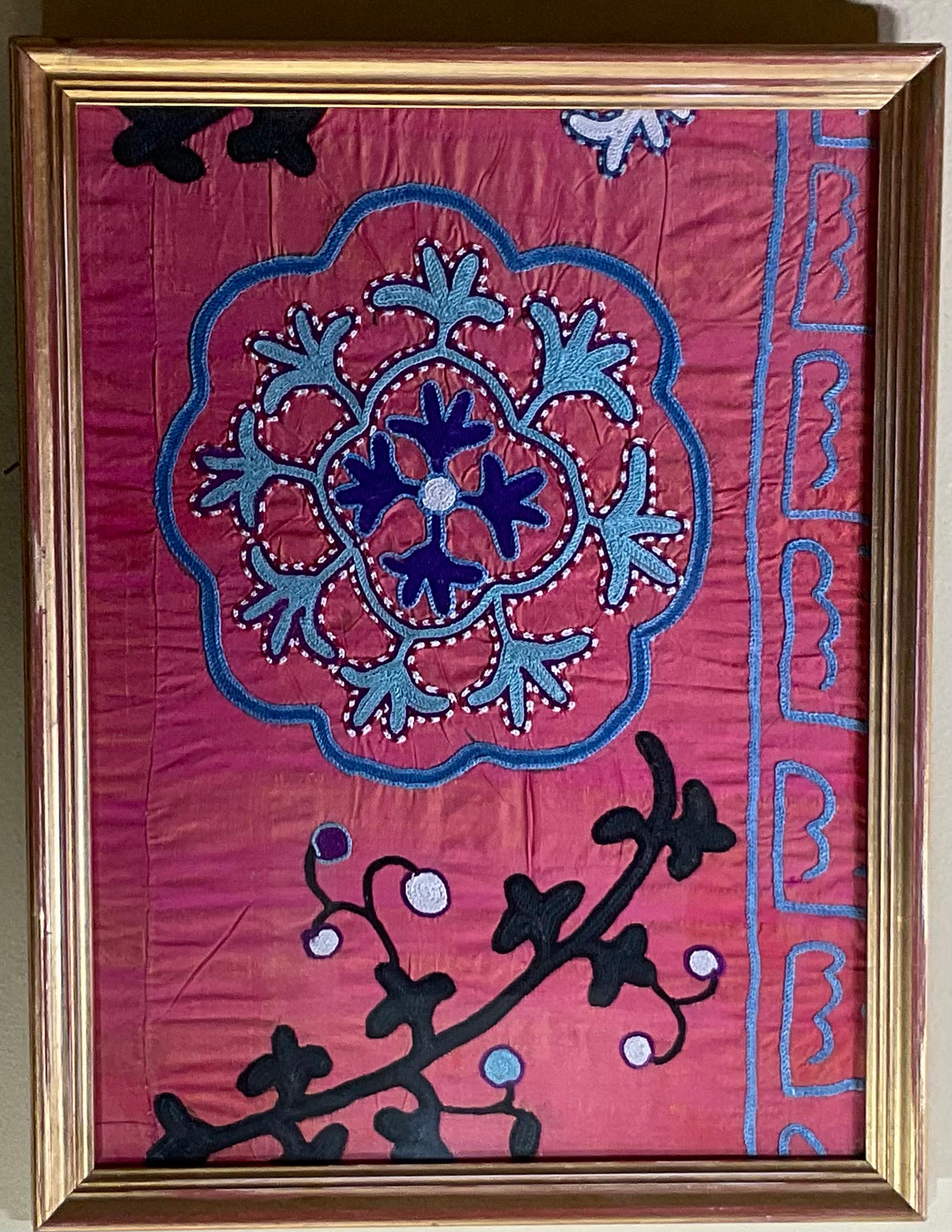 Uzbek Pair of 19 Century Antique Silk Suzani Wall Hanging For Sale