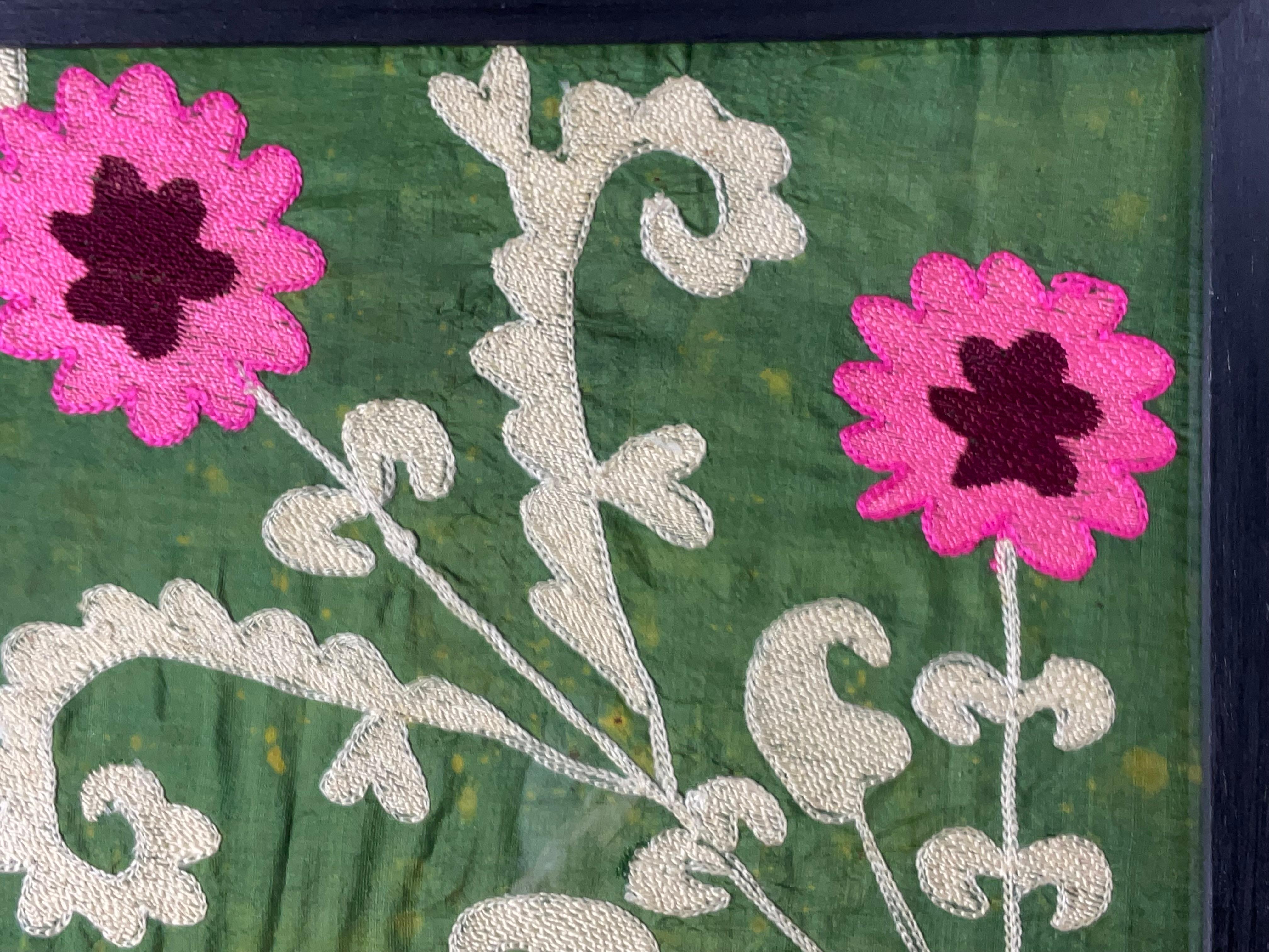 19th Century Pair Of 19 Century Antique Silk Suzani Wall Hanging For Sale