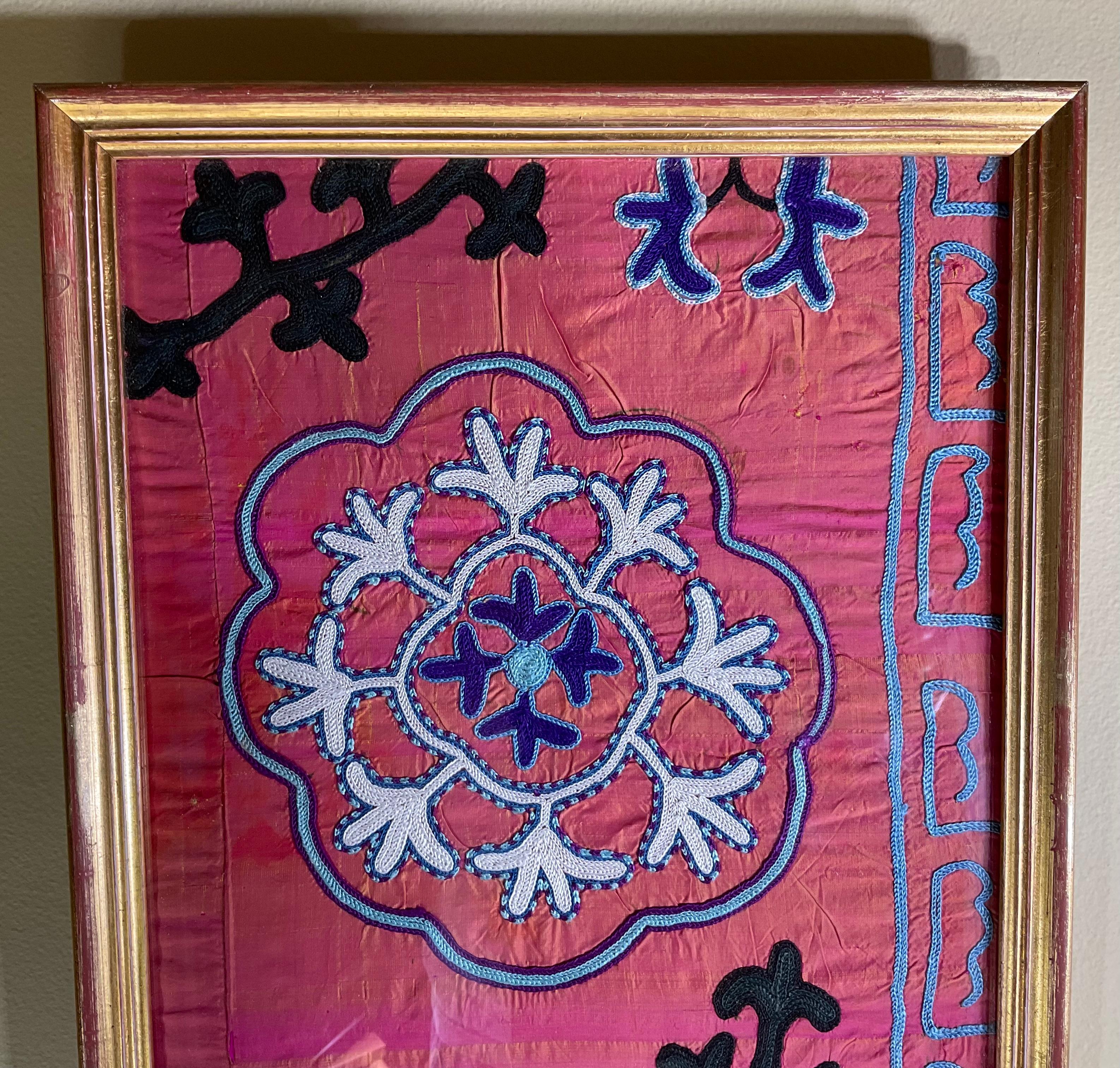 Embroidered Pair of 19 Century Antique Silk Suzani Wall Hanging For Sale