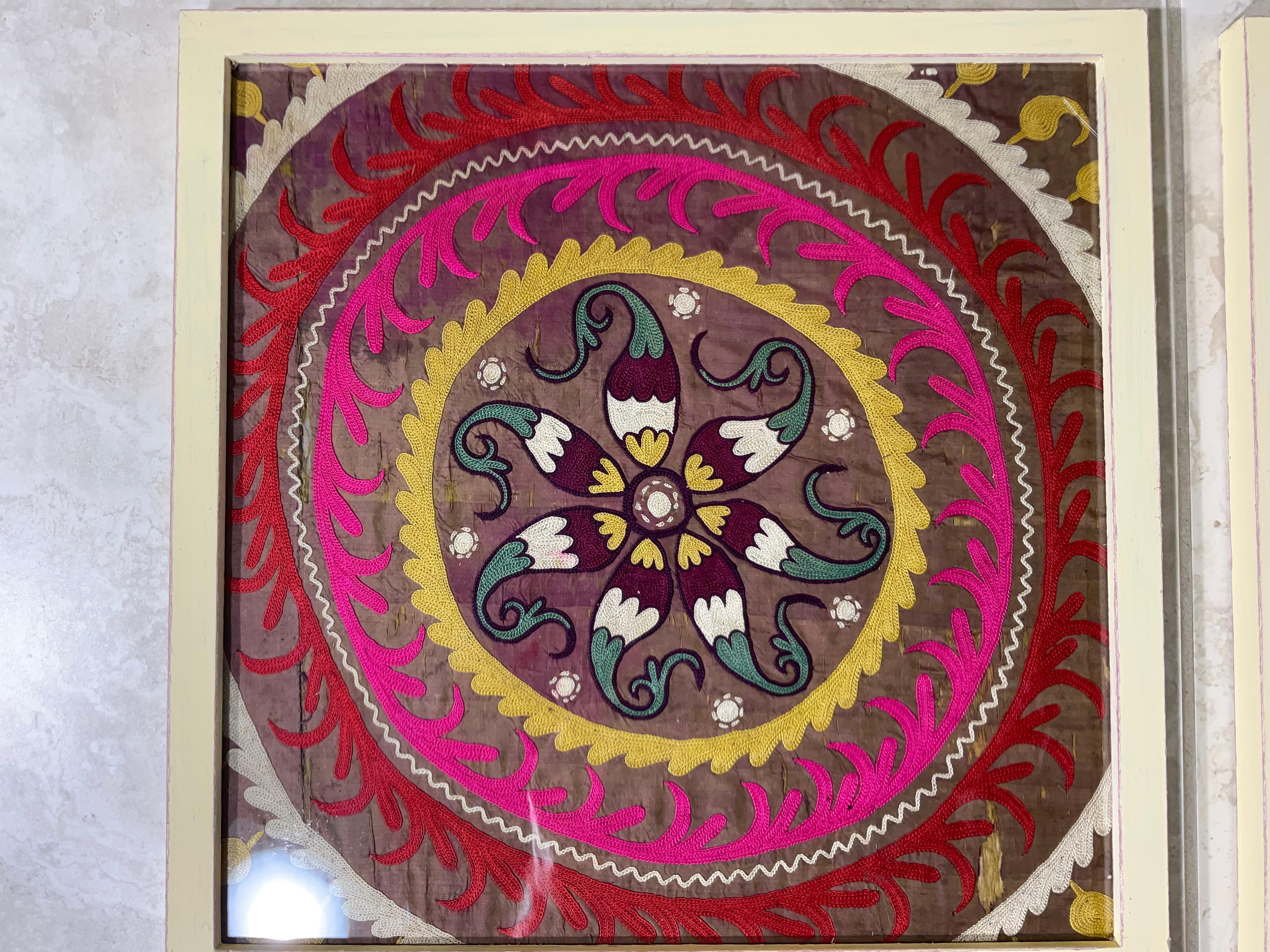 Pair of 19 Century Antique Silk Suzani Wall Hanging For Sale 1