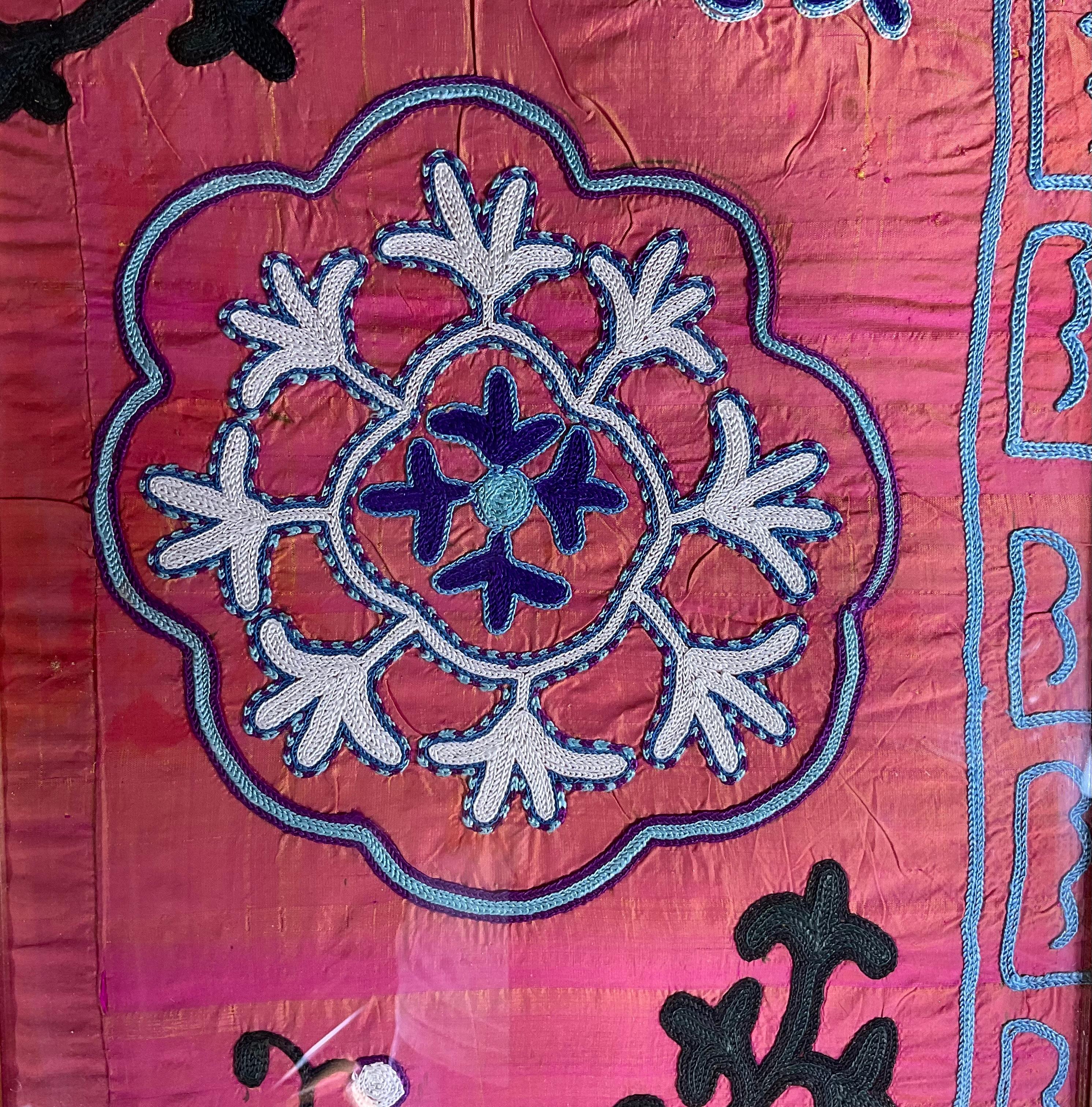 19th Century Pair of 19 Century Antique Silk Suzani Wall Hanging For Sale