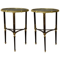 Pair of 19 Century Bronze and Steel Marble Top Gueridons or End Tables Pair of 19 Century Bronze and Steel Marble Top Gueridons or End Tables