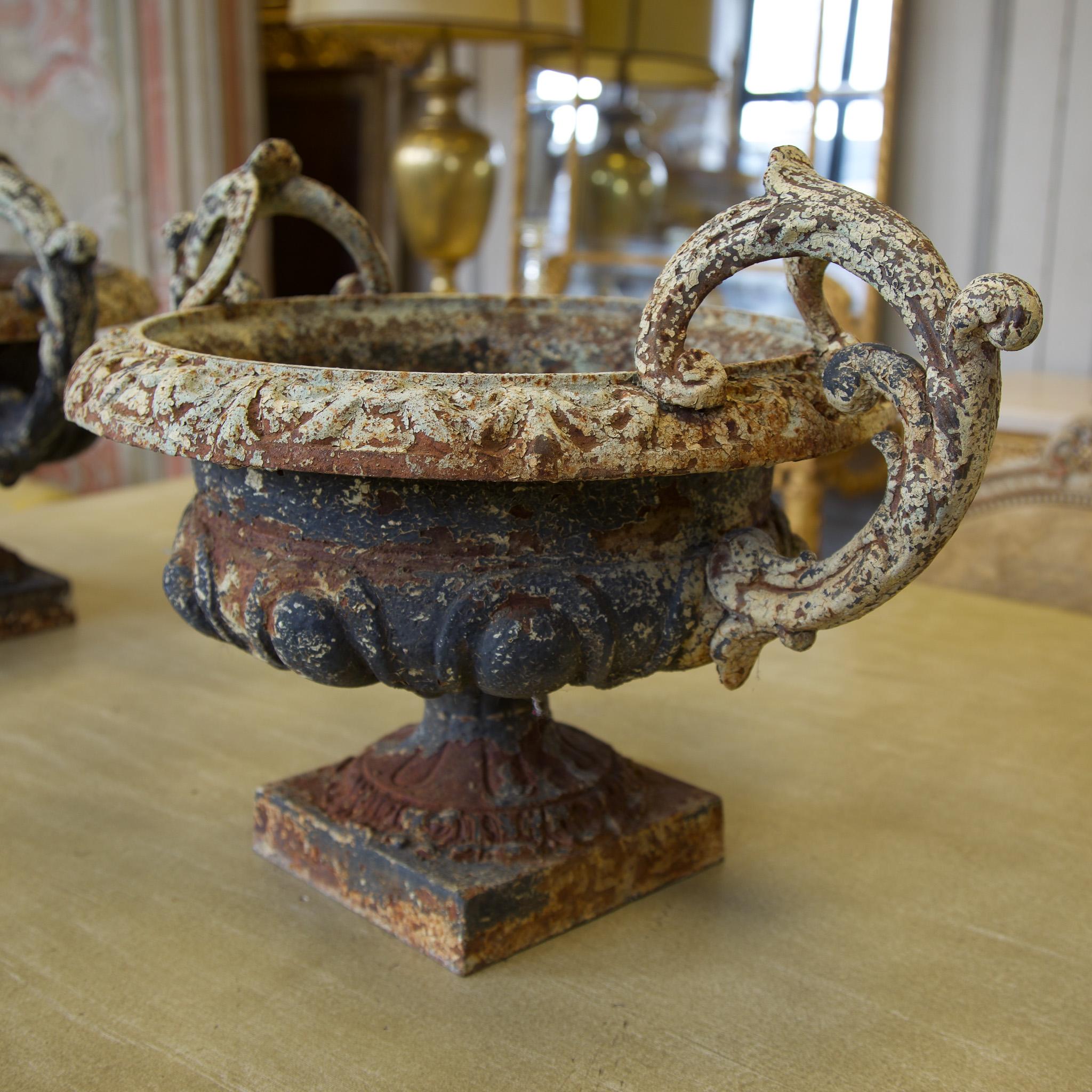 Pair of 19 Century Cast Iron Urns For Sale 1