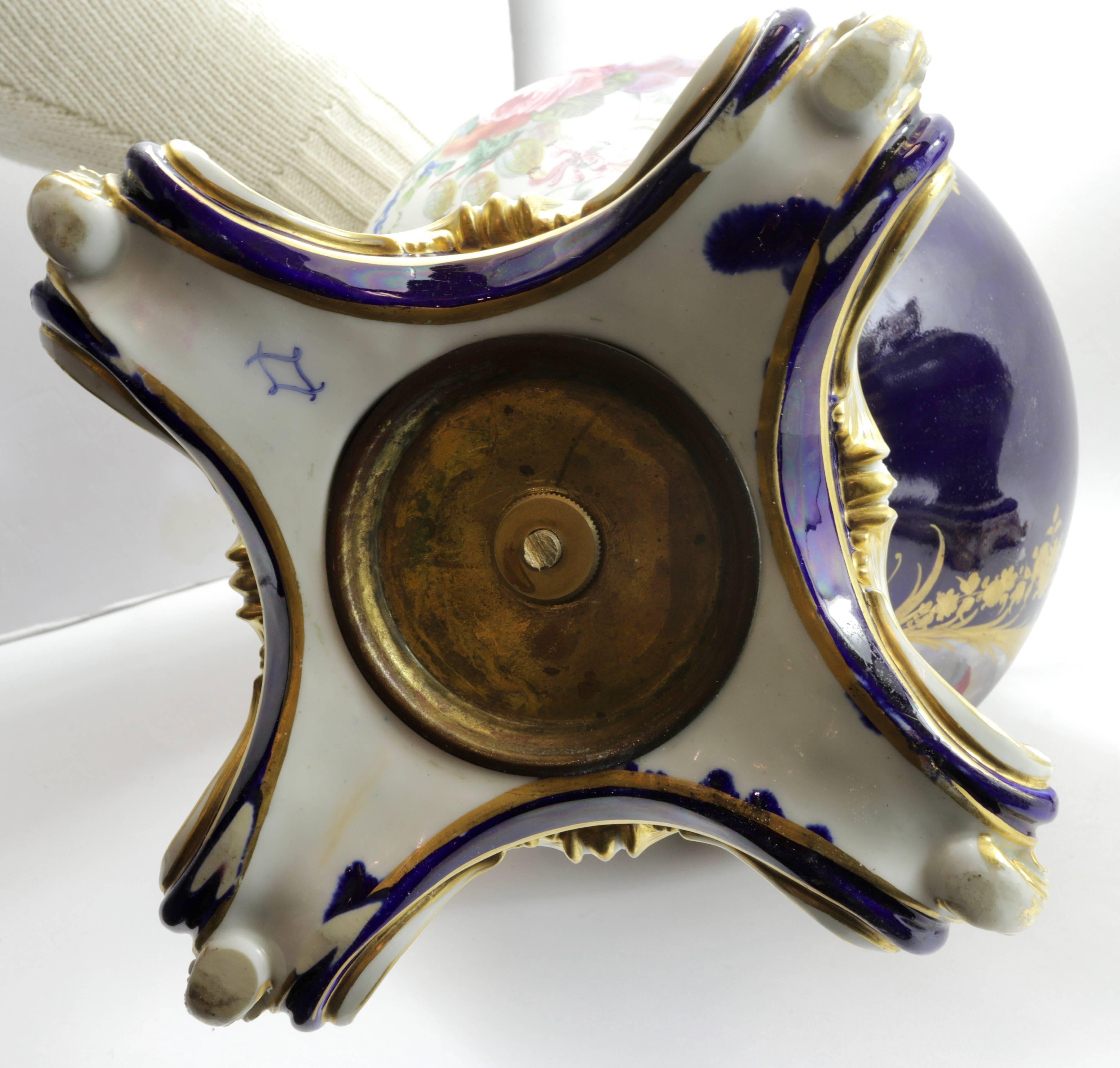Porcelain Pair of 19th Century Cobalt Blue Sèvres Style Vases with Elephant Handles