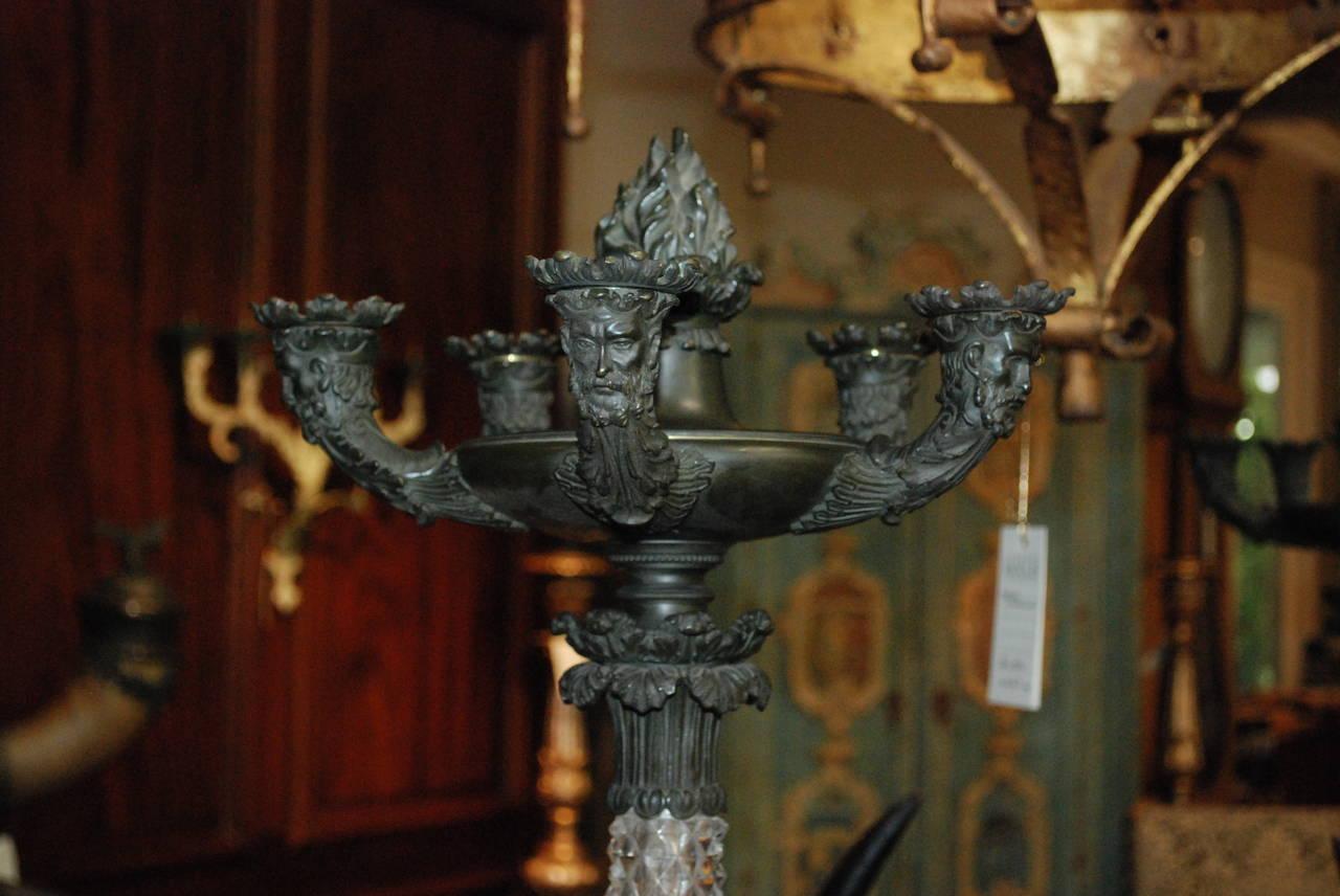 European Pair of 19 Century French Empire Crystal Candlesticks For Sale