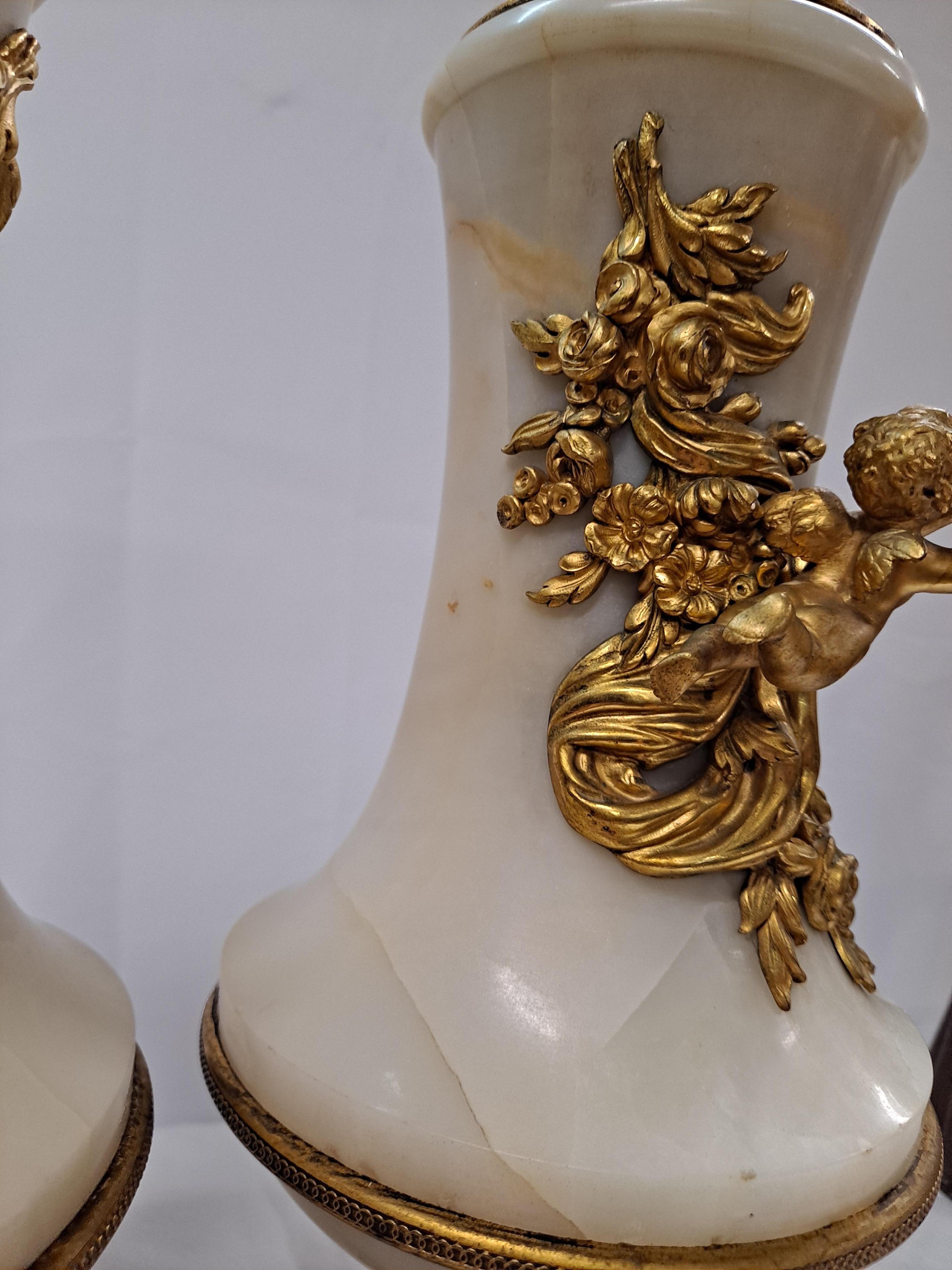 Coppia di vasi francesi del XIX secolo in bronzo dorato e alabastro in vendita 2