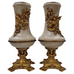 Pair of 19th Century French Gilt Bronze and Alabaster Vases
