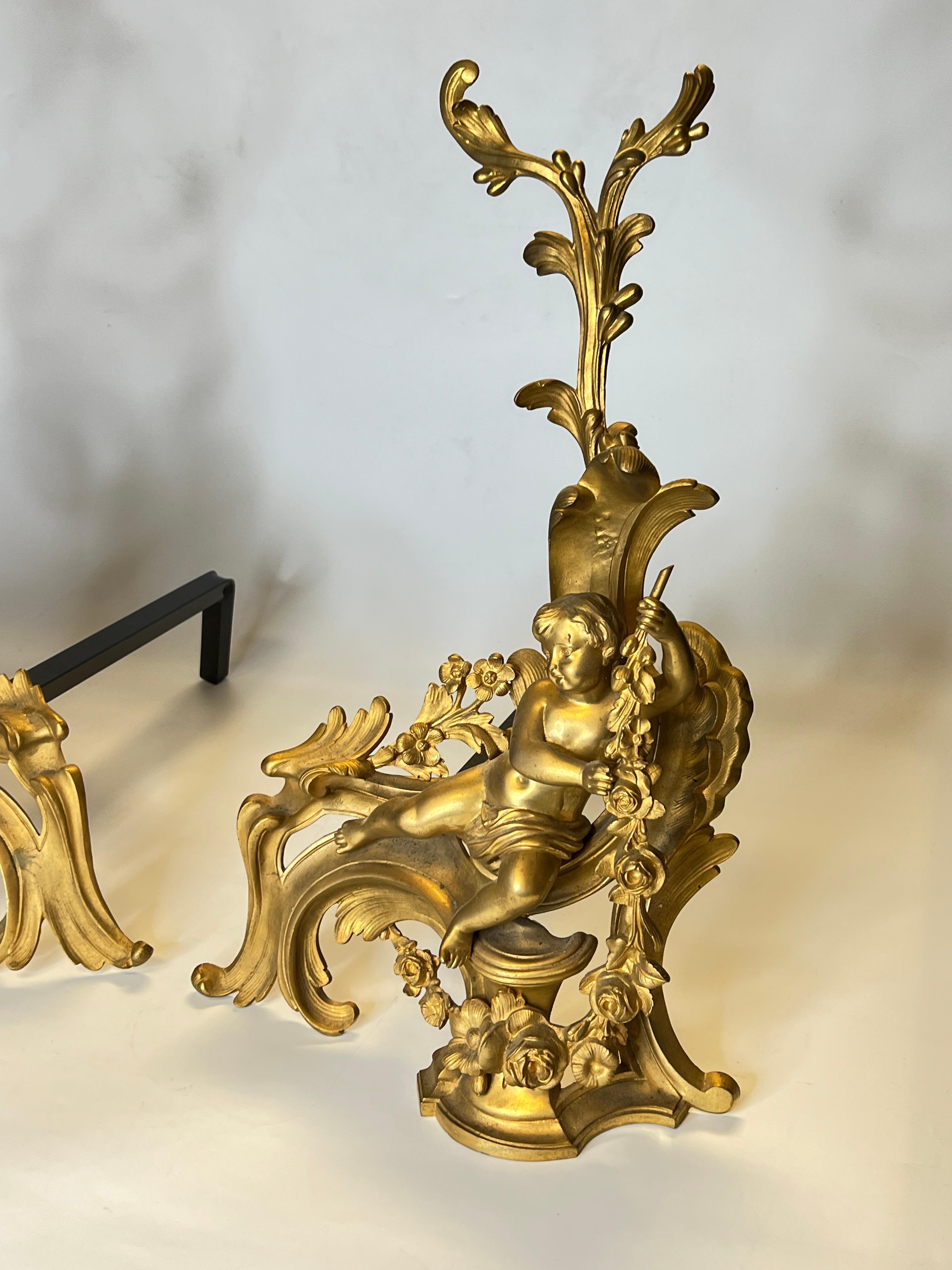 Pair of 19 Century French Louis XVI Style Gilt Bronze Cherub Motif Figural and In Good Condition For Sale In New York, NY
