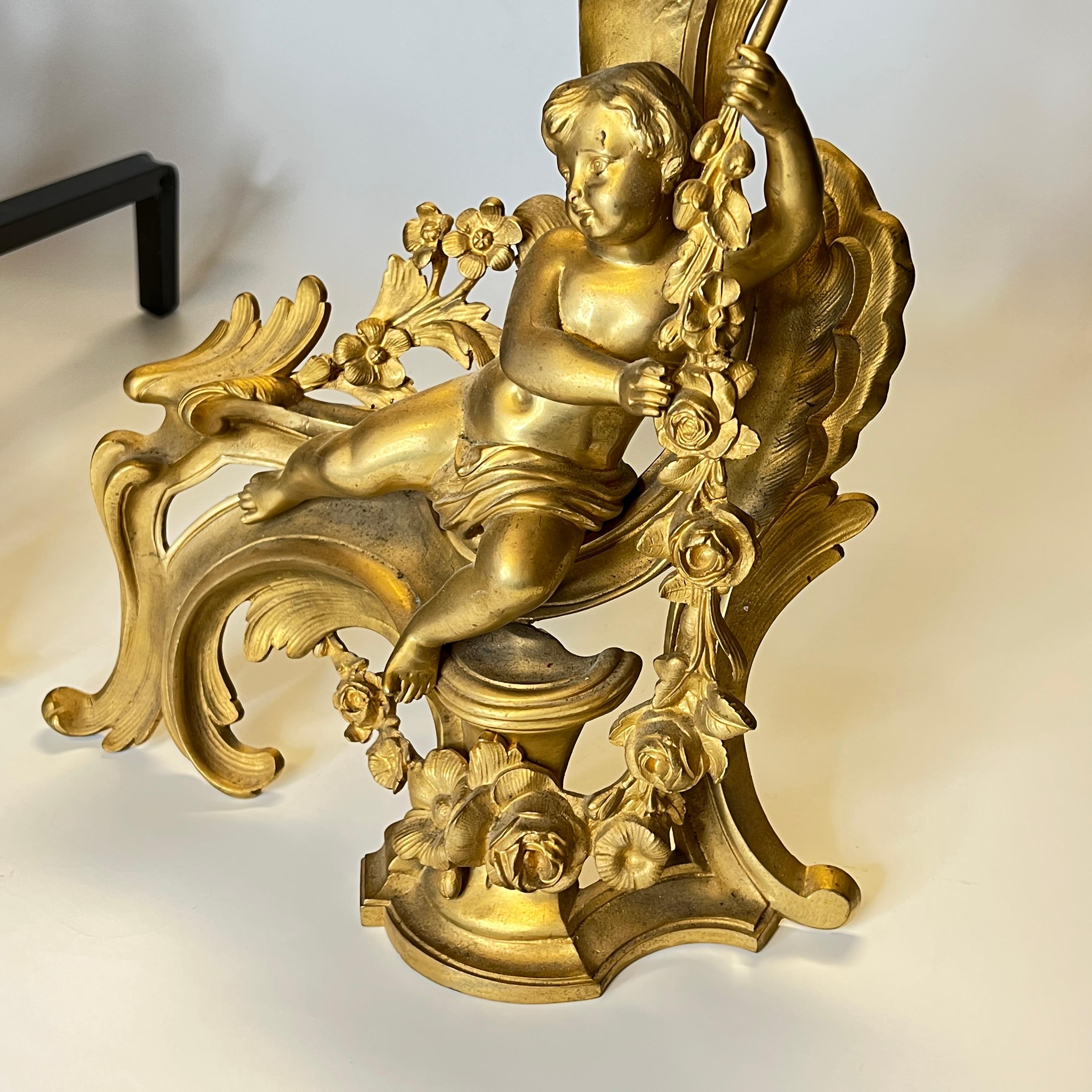 19th Century Pair of 19 Century French Louis XVI Style Gilt Bronze Cherub Motif Figural and For Sale