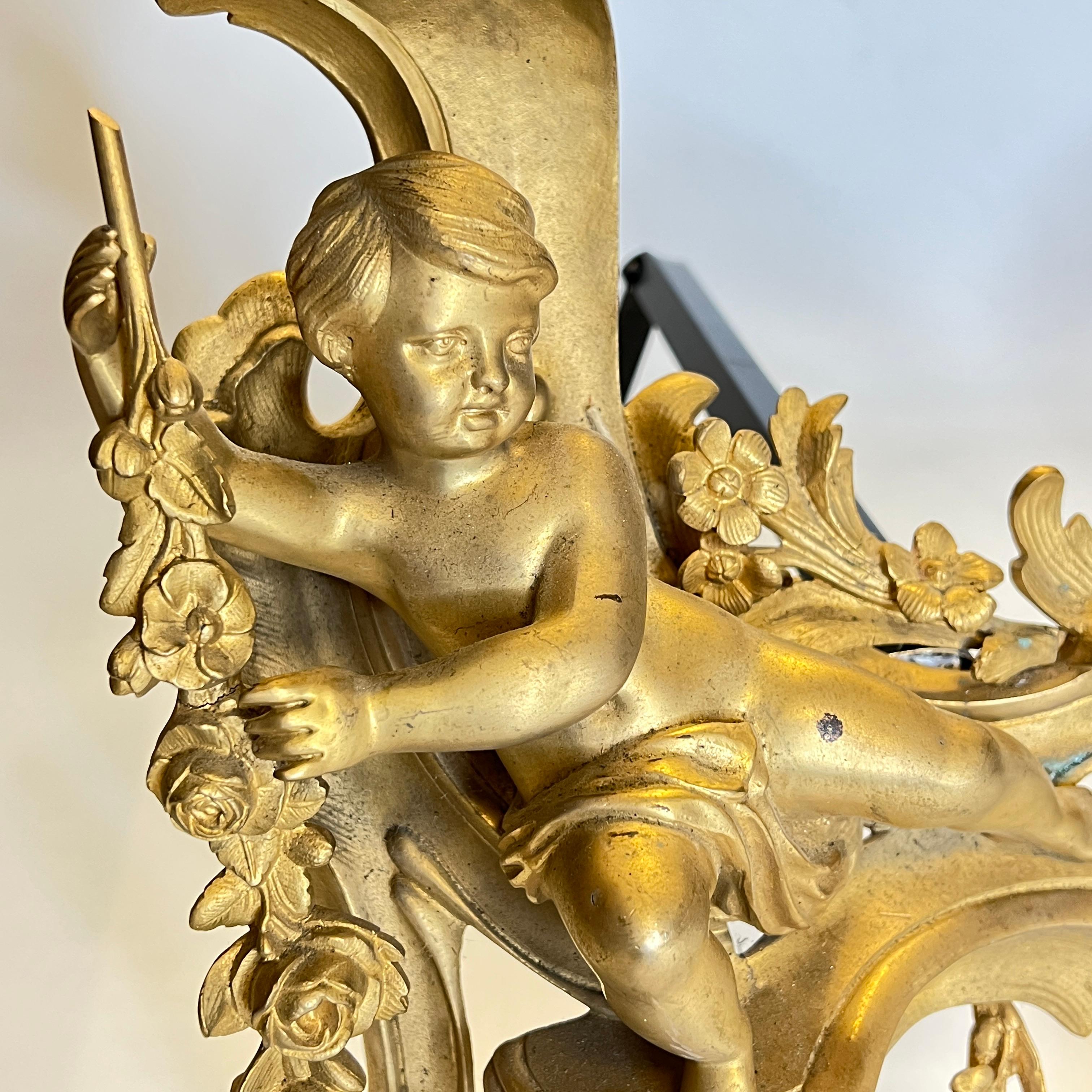 Pair of 19 Century French Louis XVI Style Gilt Bronze Cherub Motif Figural and For Sale 3