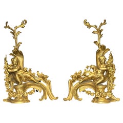 Antique Pair of 19 Century French Louis XVI Style Gilt Bronze Cherub Motif Figural and