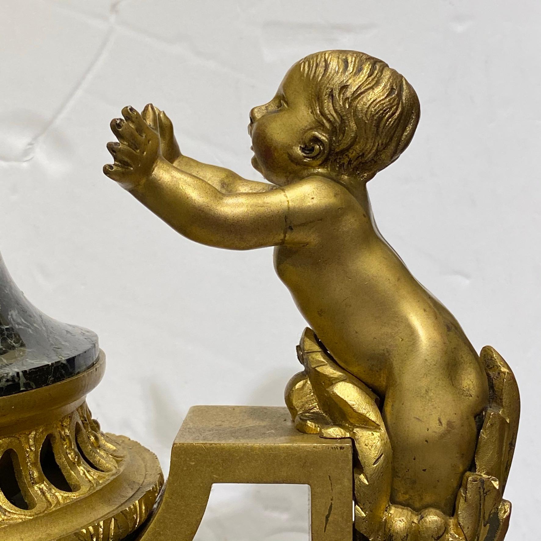 Pair of 19 Century French Louis XVI Style Gilt Bronzed Mounted Marble Urns For Sale 4