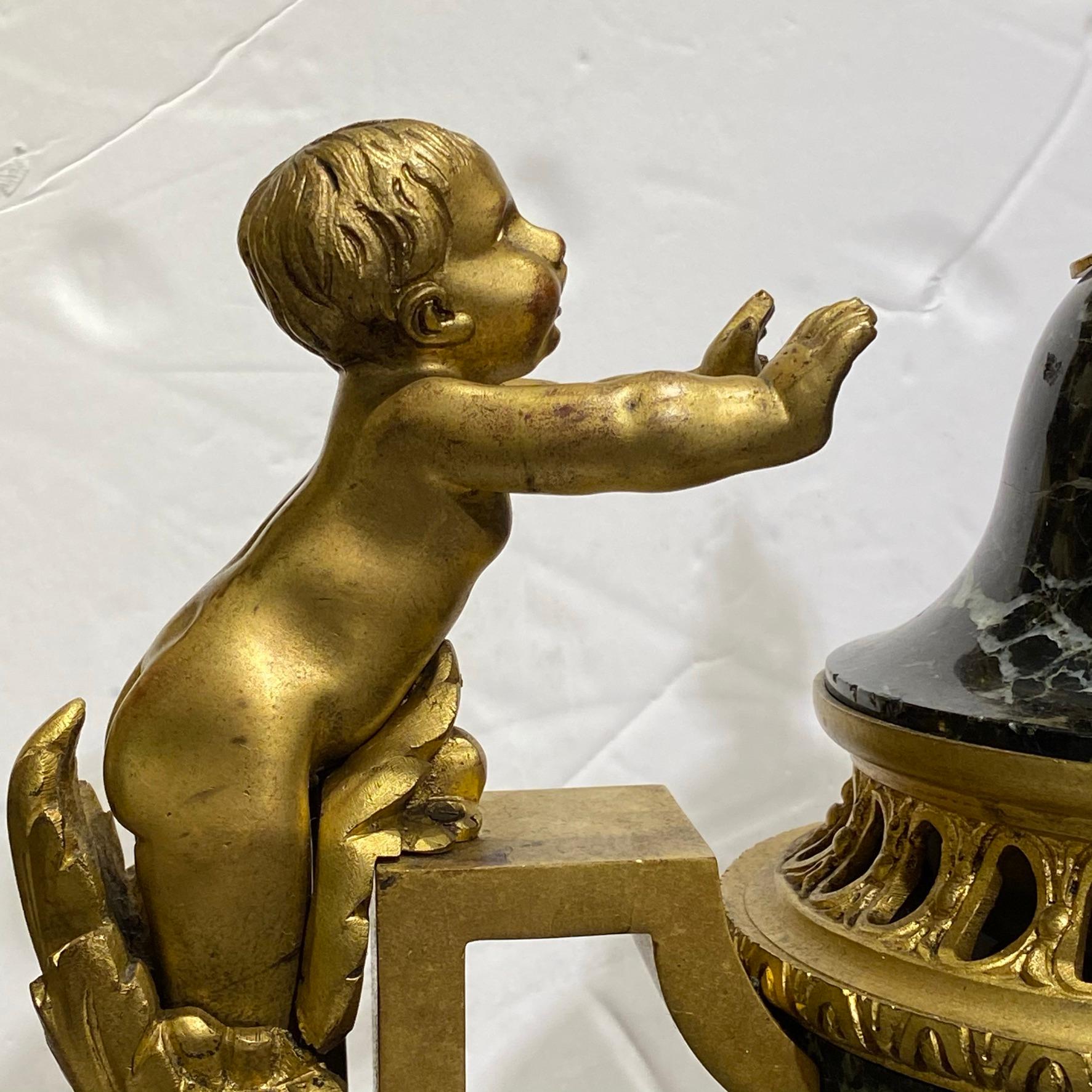 Pair of 19 Century French Louis XVI Style Gilt Bronzed Mounted Marble Urns For Sale 5