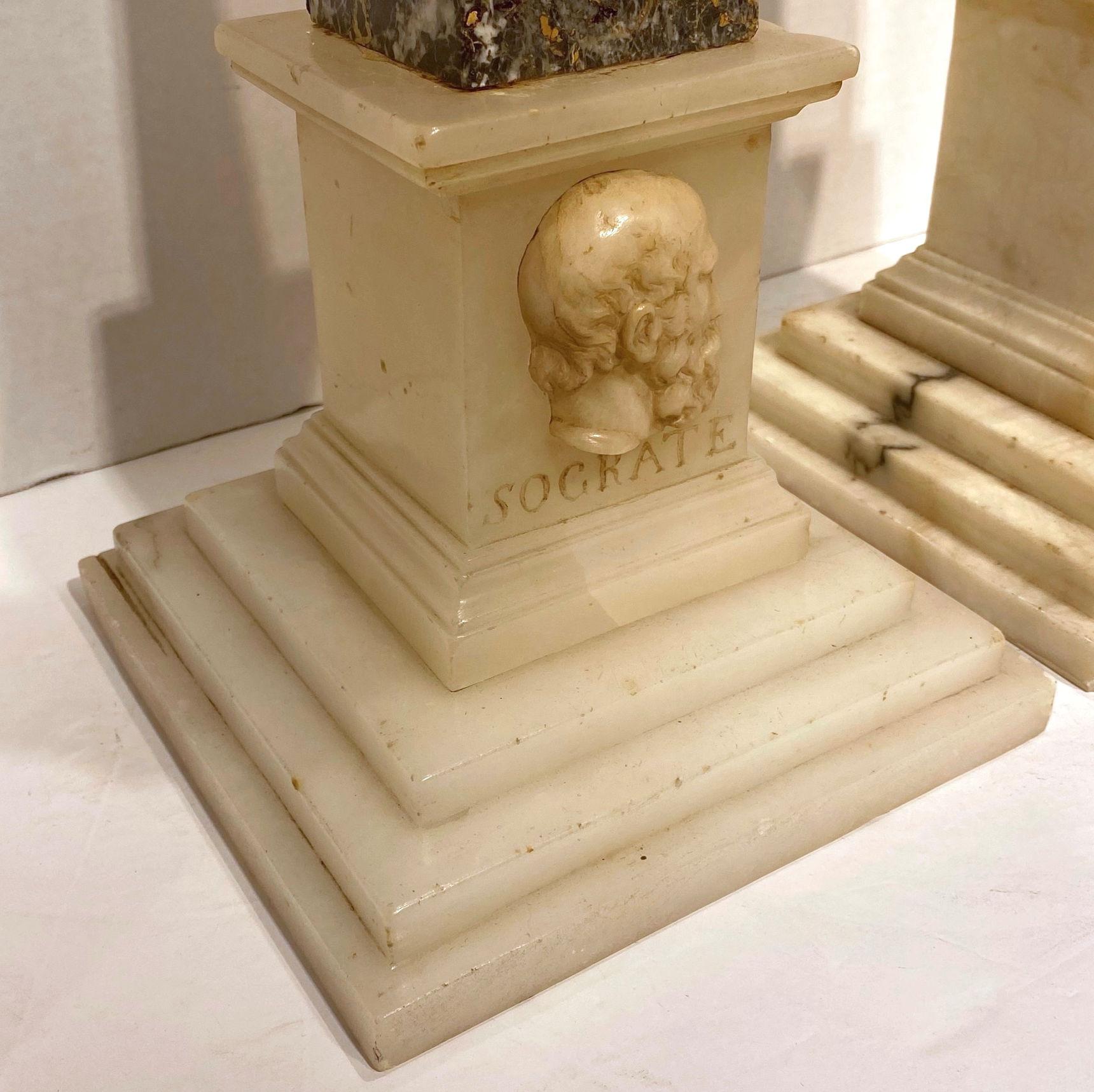 Pair of 19 Century Grand Tour Marble and Alabaster Obelisks Socrates