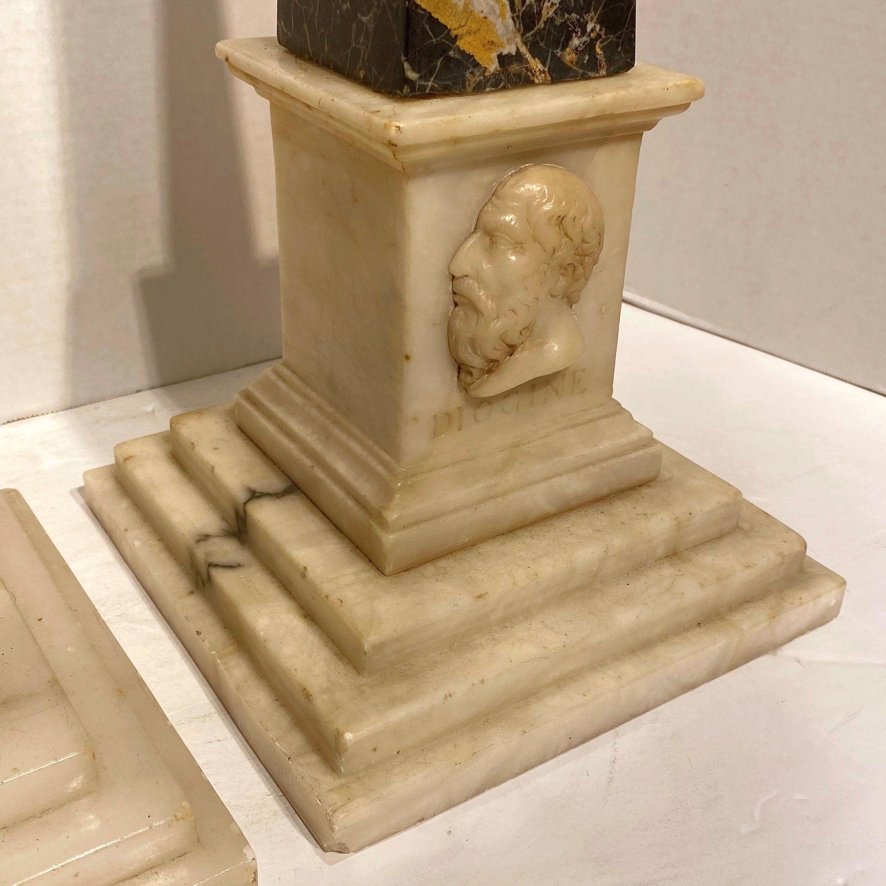 19th Century Pair of 19 Century Grand Tour Marble and Alabaster Obelisks Socrates