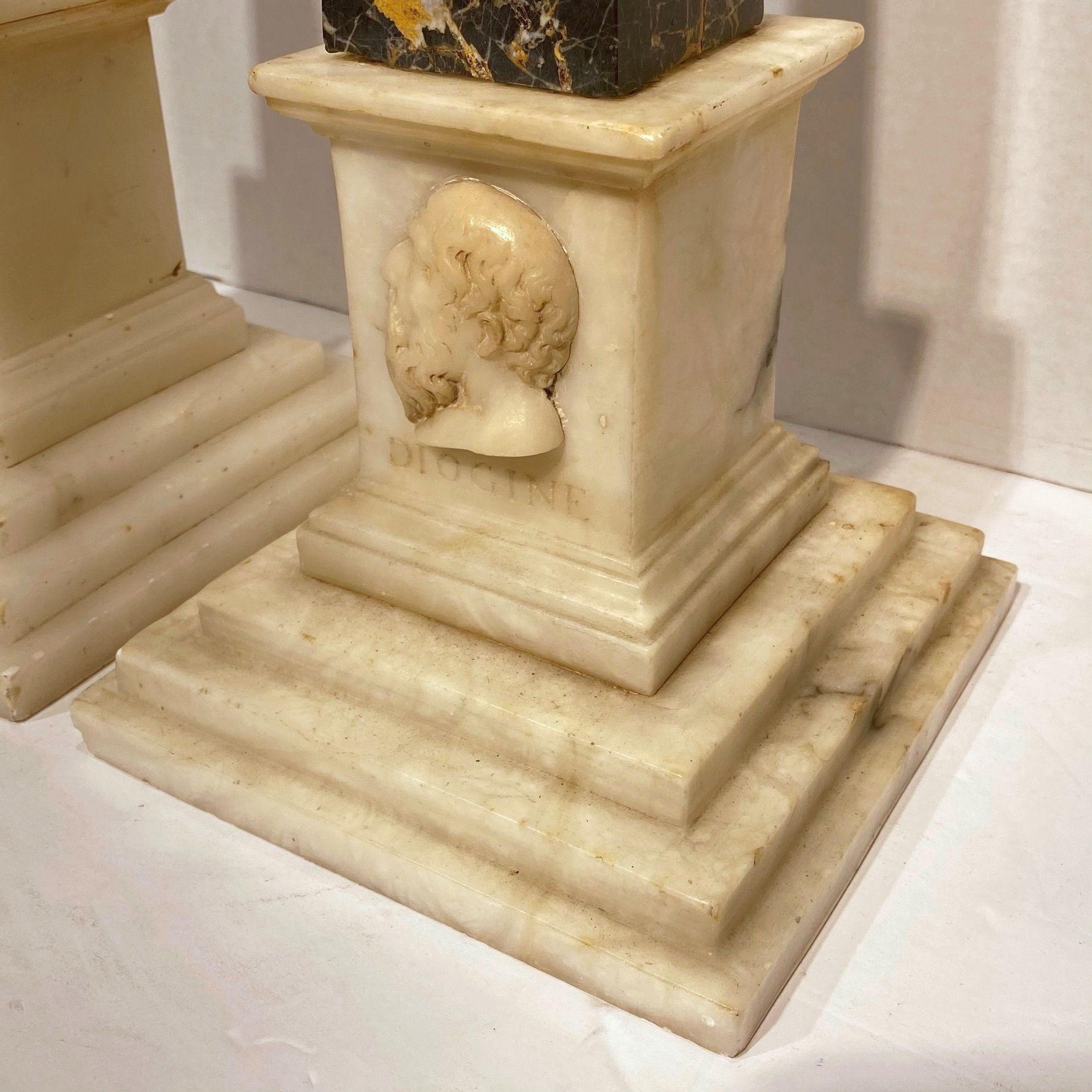 Pair of 19 Century Grand Tour Marble and Alabaster Obelisks Socrates