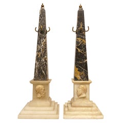 Antique Pair of 19 Century Grand Tour Marble and Alabaster Obelisks Socrates" & "Diogine