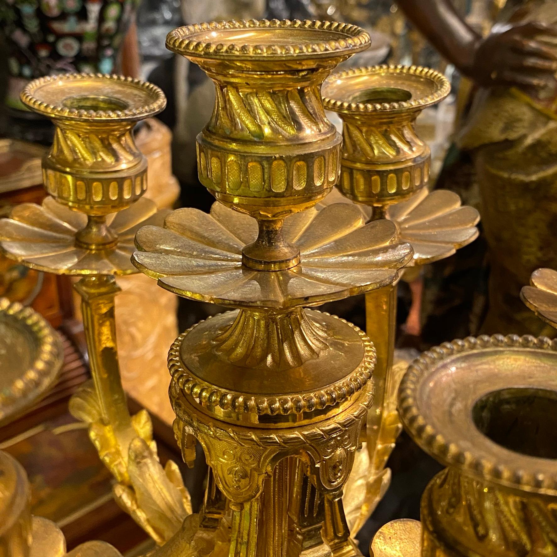 Pair of 19 century Louis XIV Style Gilt Bronze Seven-Light Candelabras 4