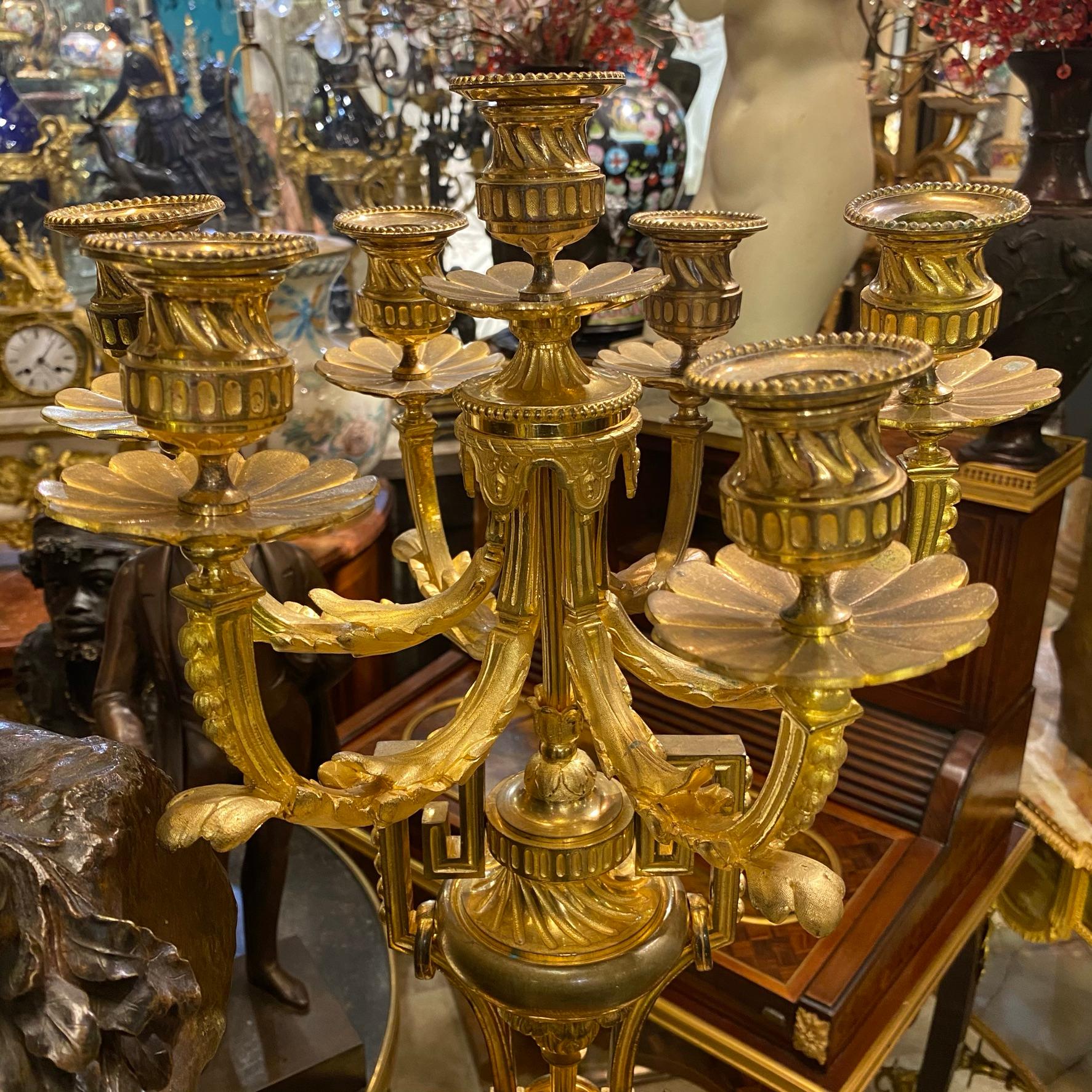 Pair of 19 century Louis XIV Style Gilt Bronze Seven-Light Candelabras In Good Condition In New York, NY