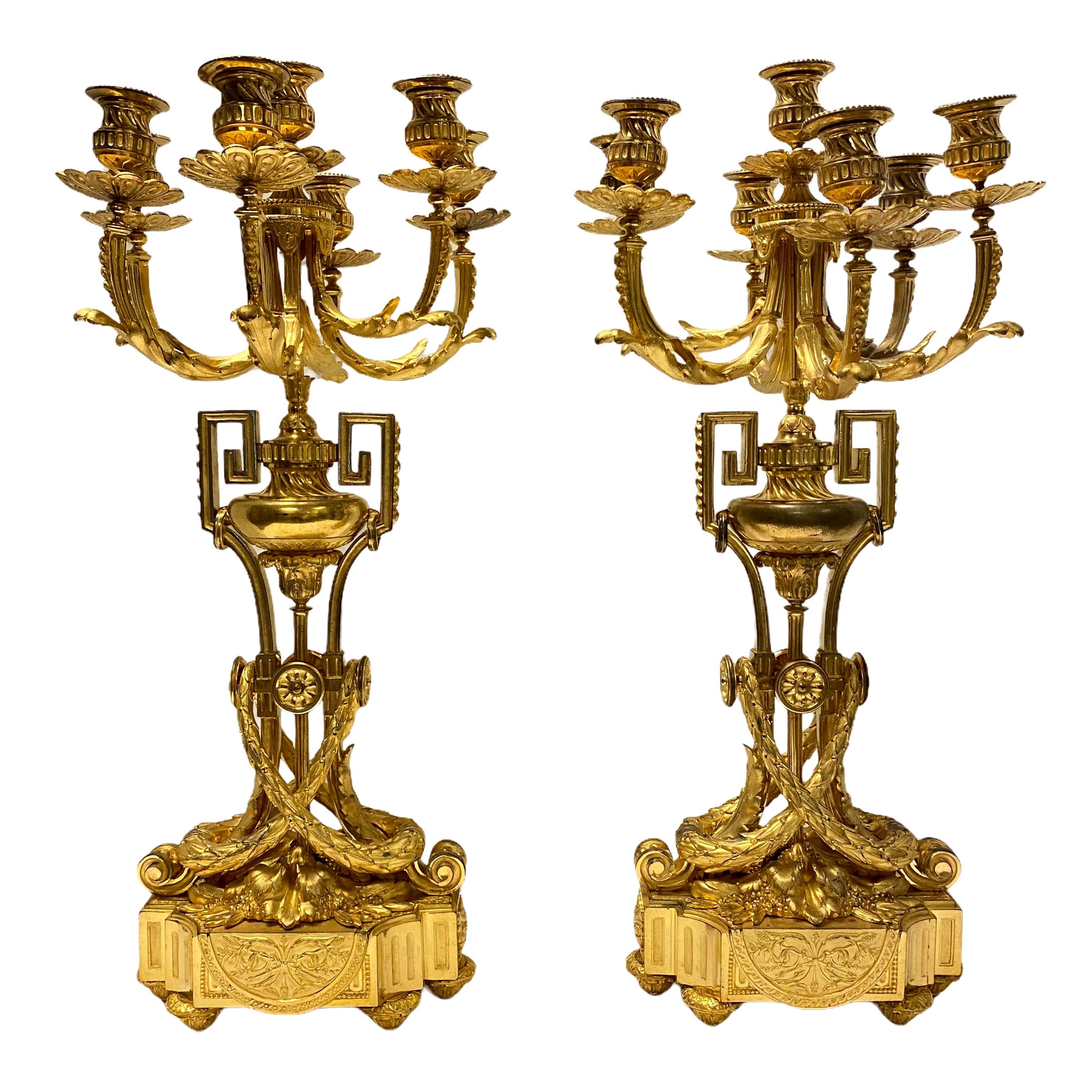 Pair of 19 century Louis XIV Style Gilt Bronze Seven-Light Candelabras