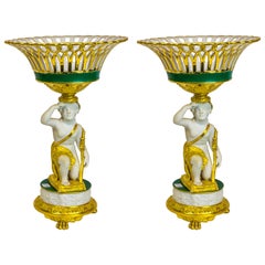Pair of 19th Century Paris Porcelain and Bisque Tazas