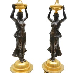 Pair of 19 Century Russian Empire Figural Gilt and Patinated  Bronze Candelabra