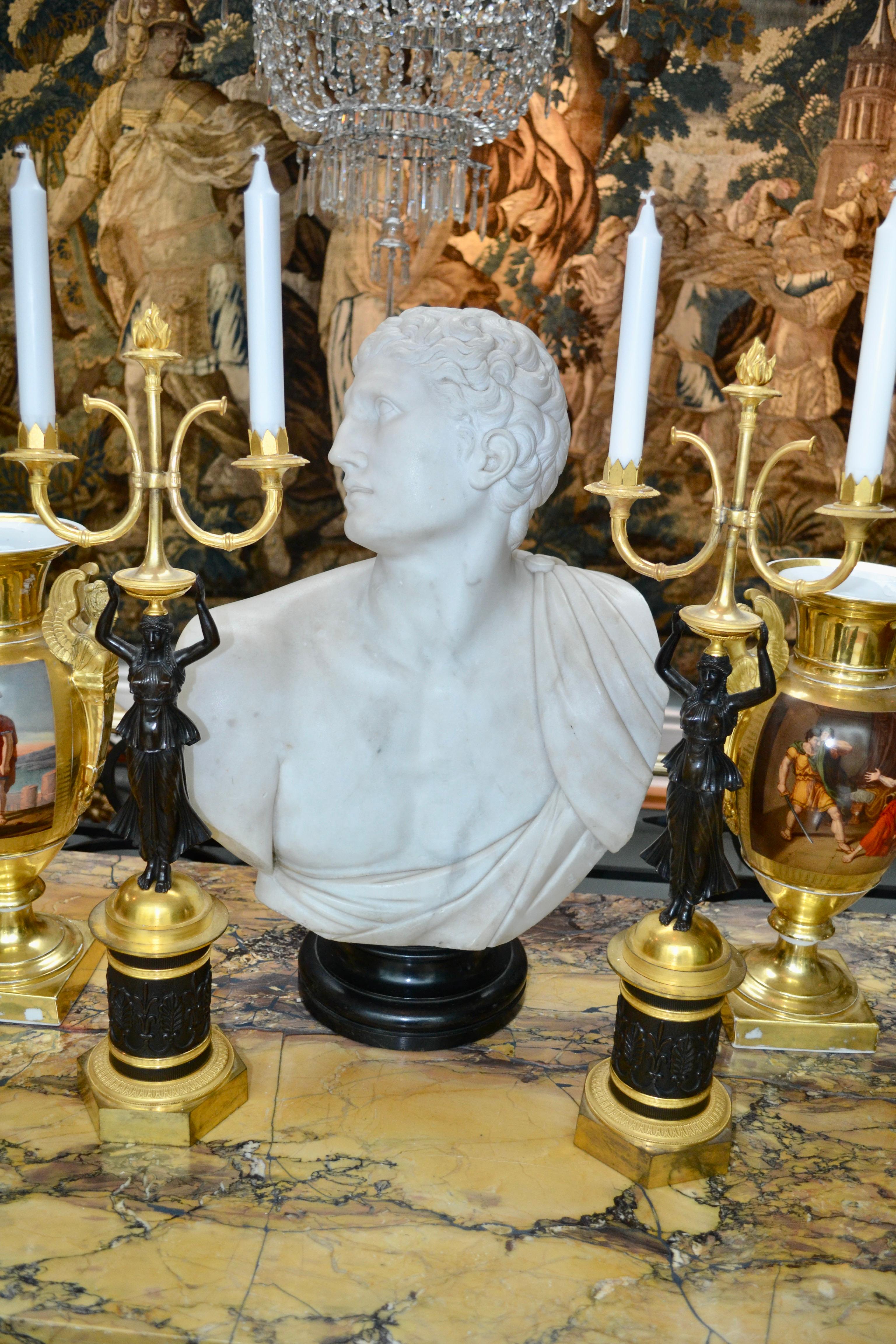 Pair of 19 Century Russian Empire Figural Gilt and Patinated  Bronze Candelabra For Sale 7