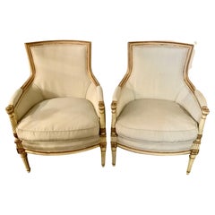 Pair of 19th C. Arm Chairs in Louis XVI-Style, Painted with Parcel Gilt Finish