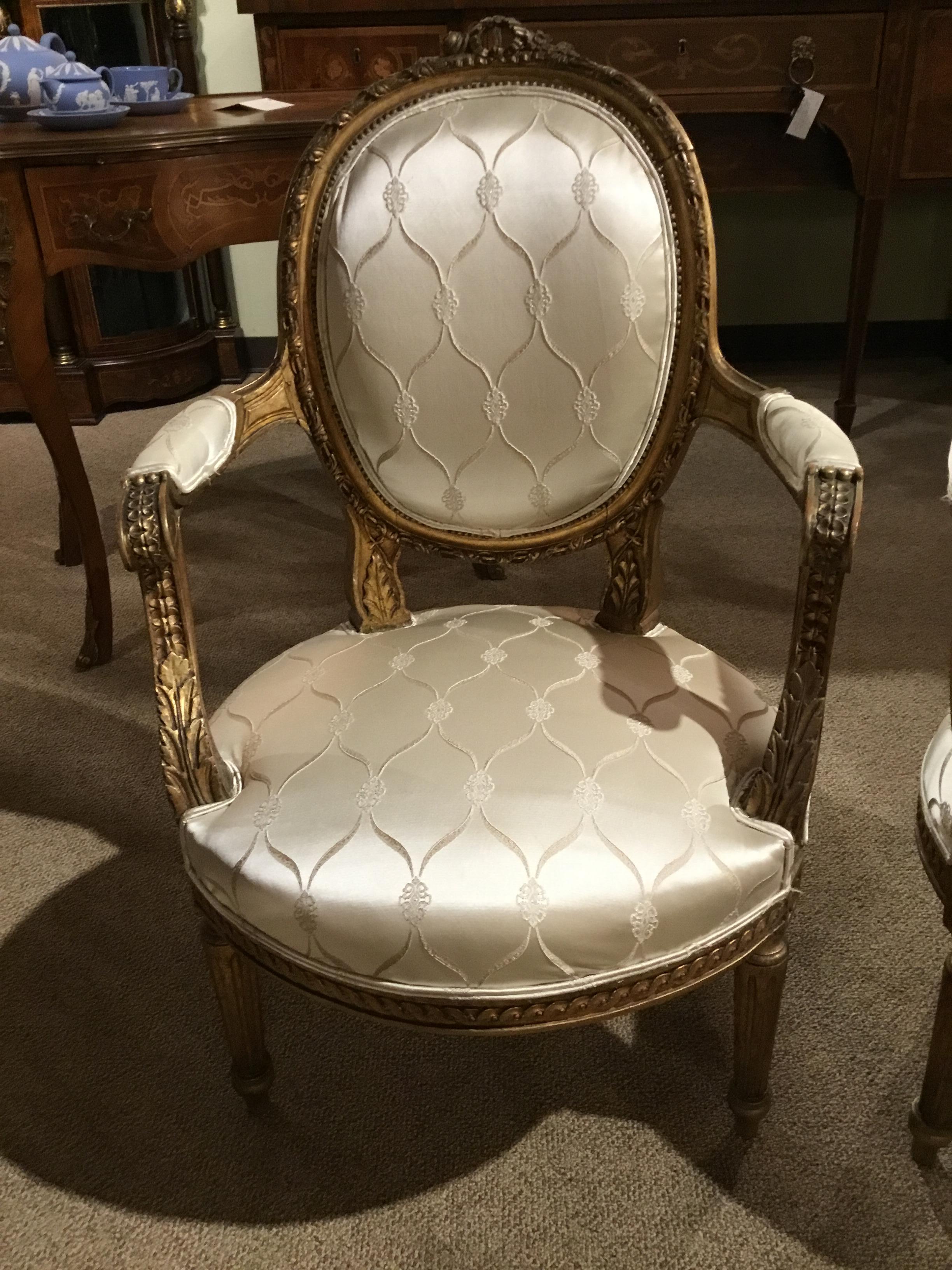 French Pair of 19th Century Louis XVI Style Giltwood Chairs with New Upholstery