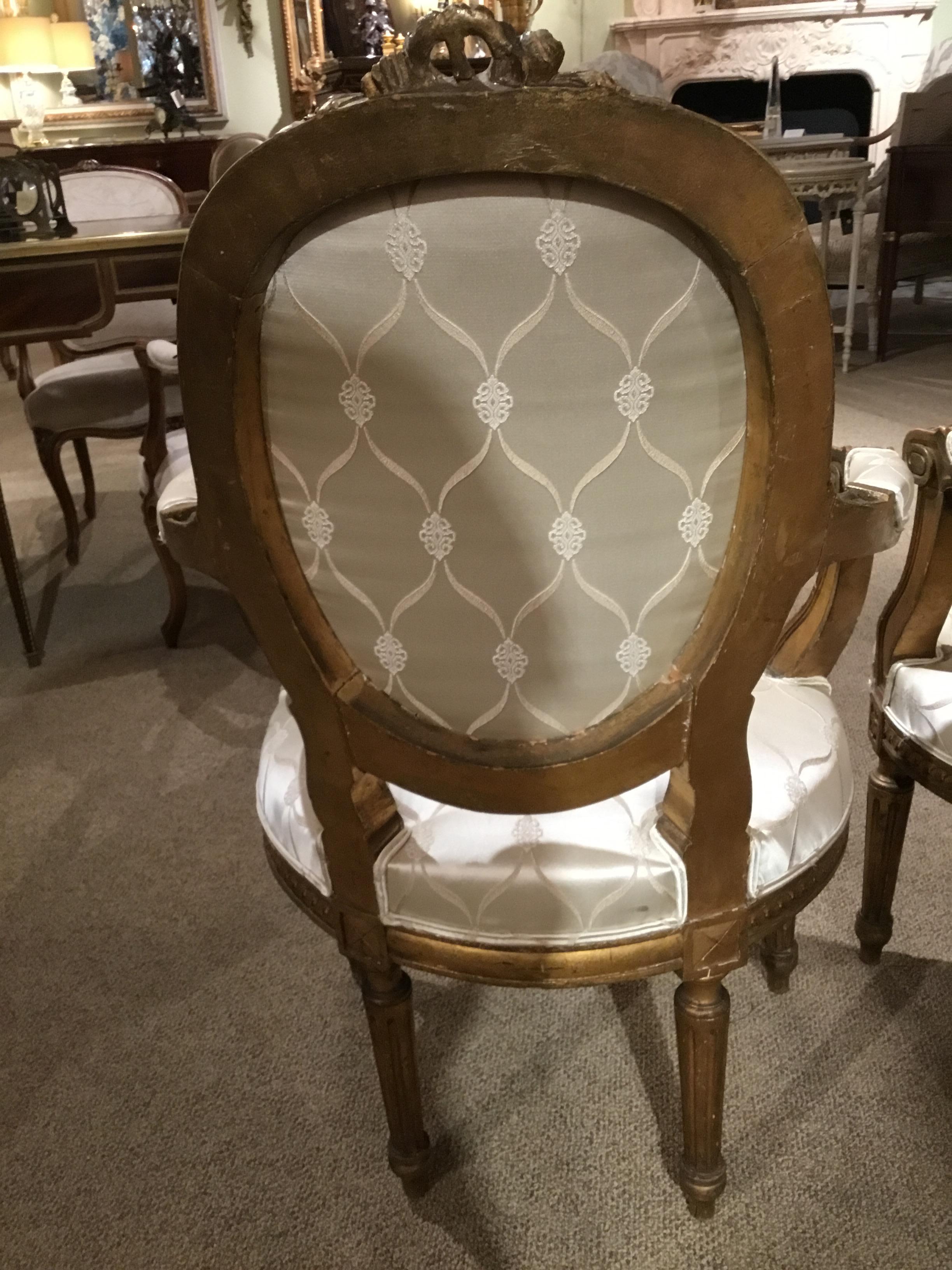 Pair of 19th Century Louis XVI Style Giltwood Chairs with New Upholstery In Good Condition In Houston, TX