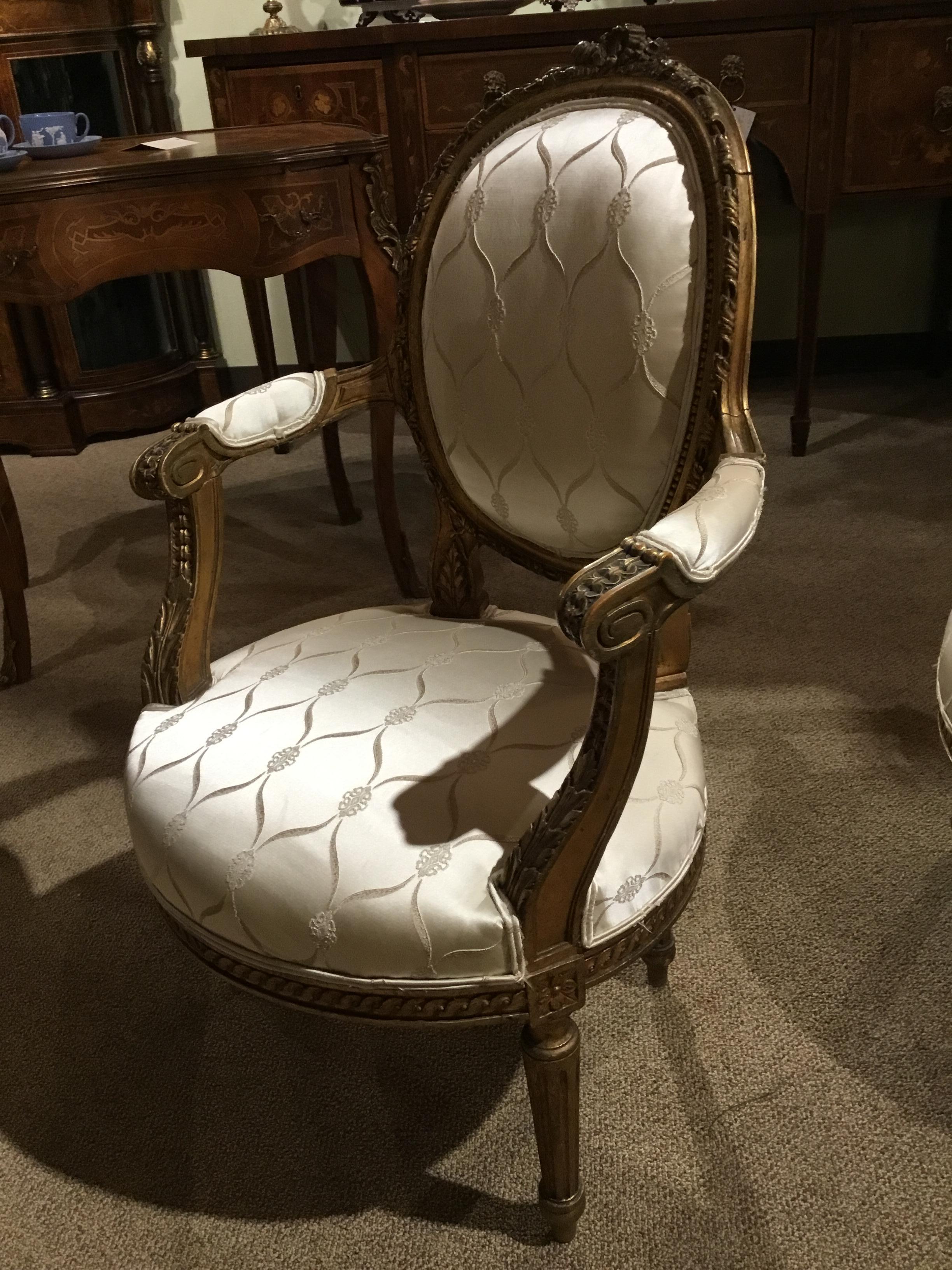 Pair of 19th Century Louis XVI Style Giltwood Chairs with New Upholstery 1