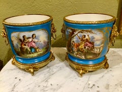 Pair of Sevres Porcelain Cache Pots or Planters-jardinière, Celeste Bleu