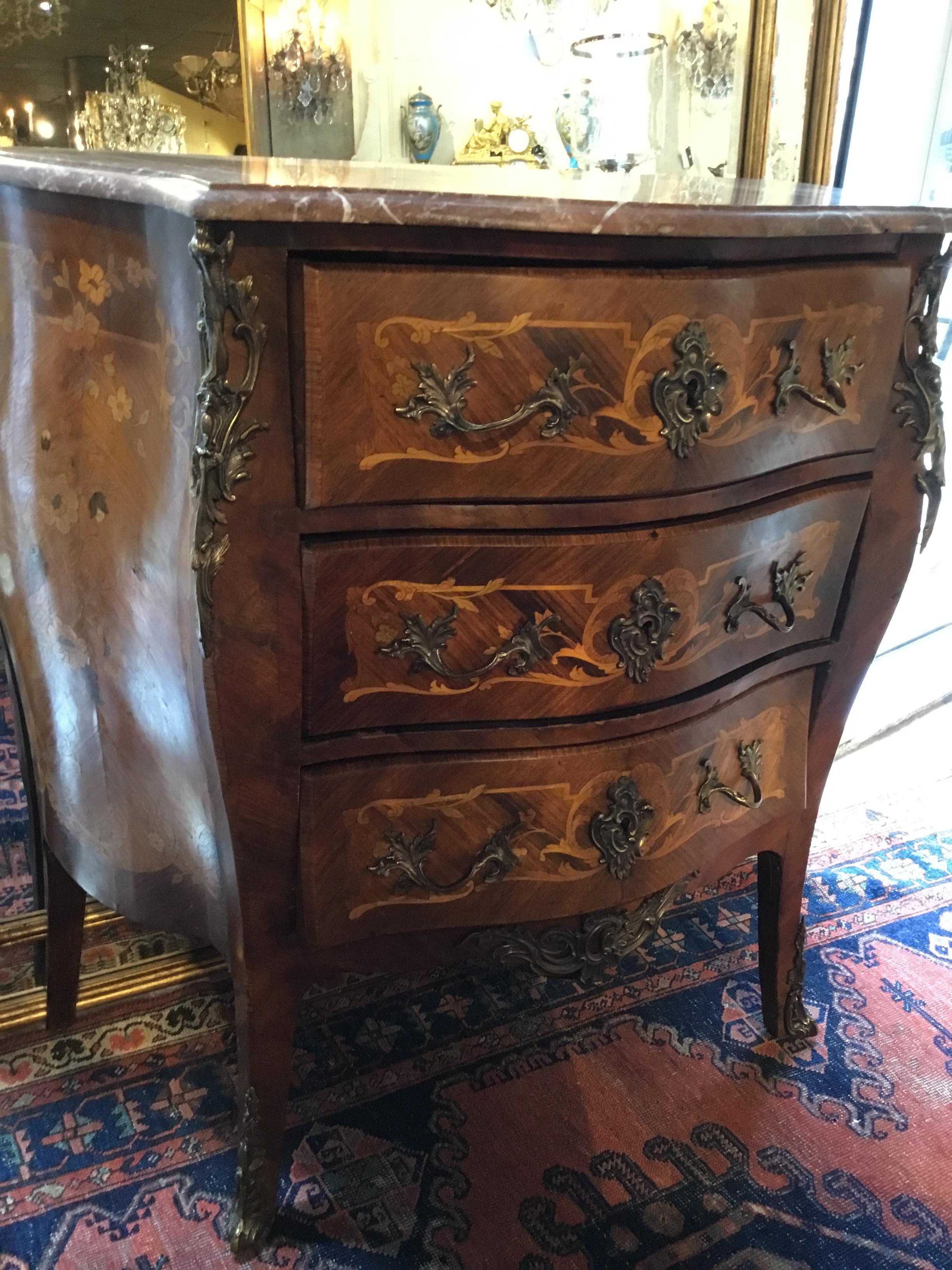 Pair of 19th Century French Commodes, Louis XV Style with Marble Tops For Sale 1
