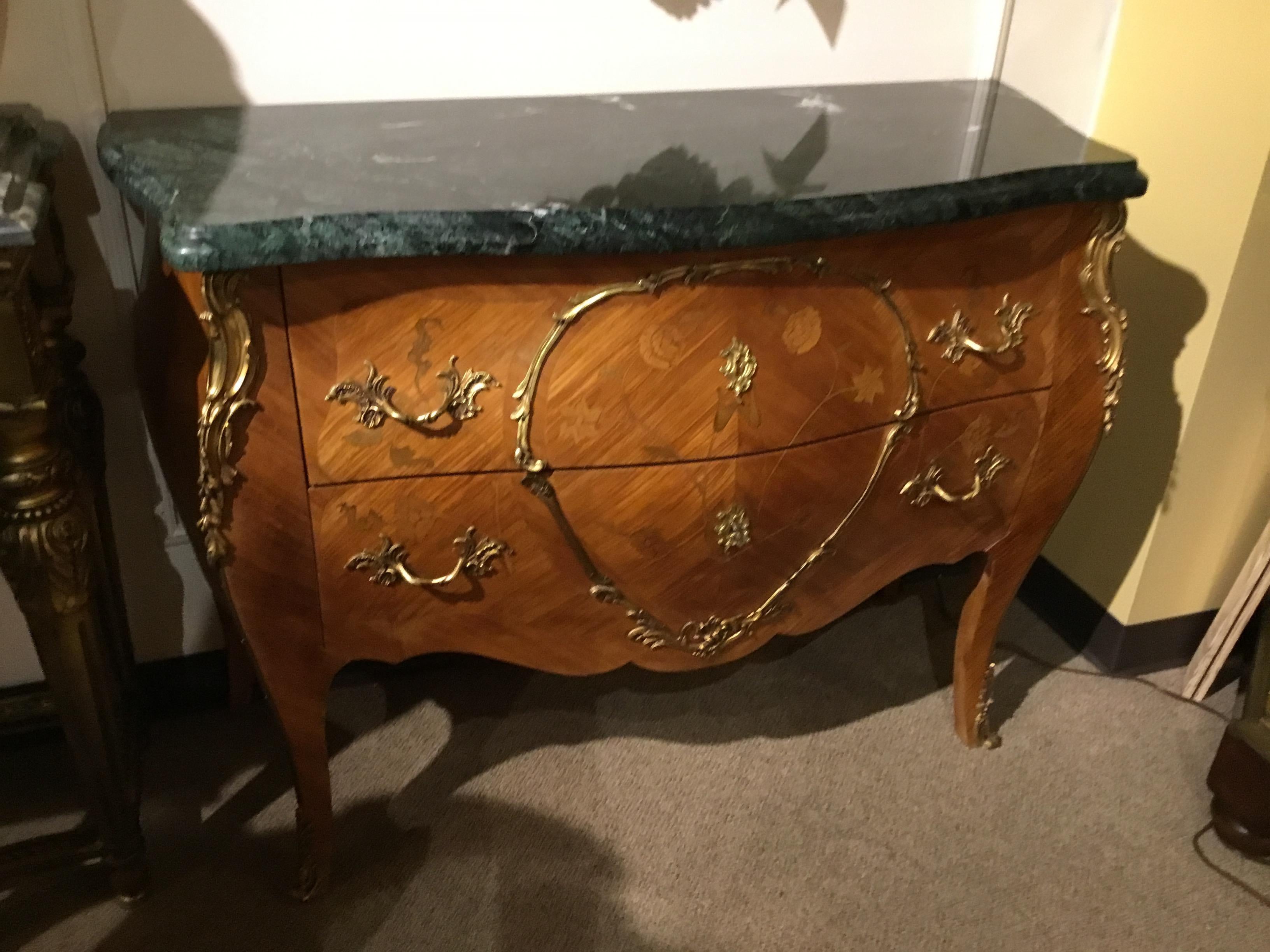 Pair of 19th Century French Commodes, Marble Top in Verde, Bombe-Form circa 1890 3