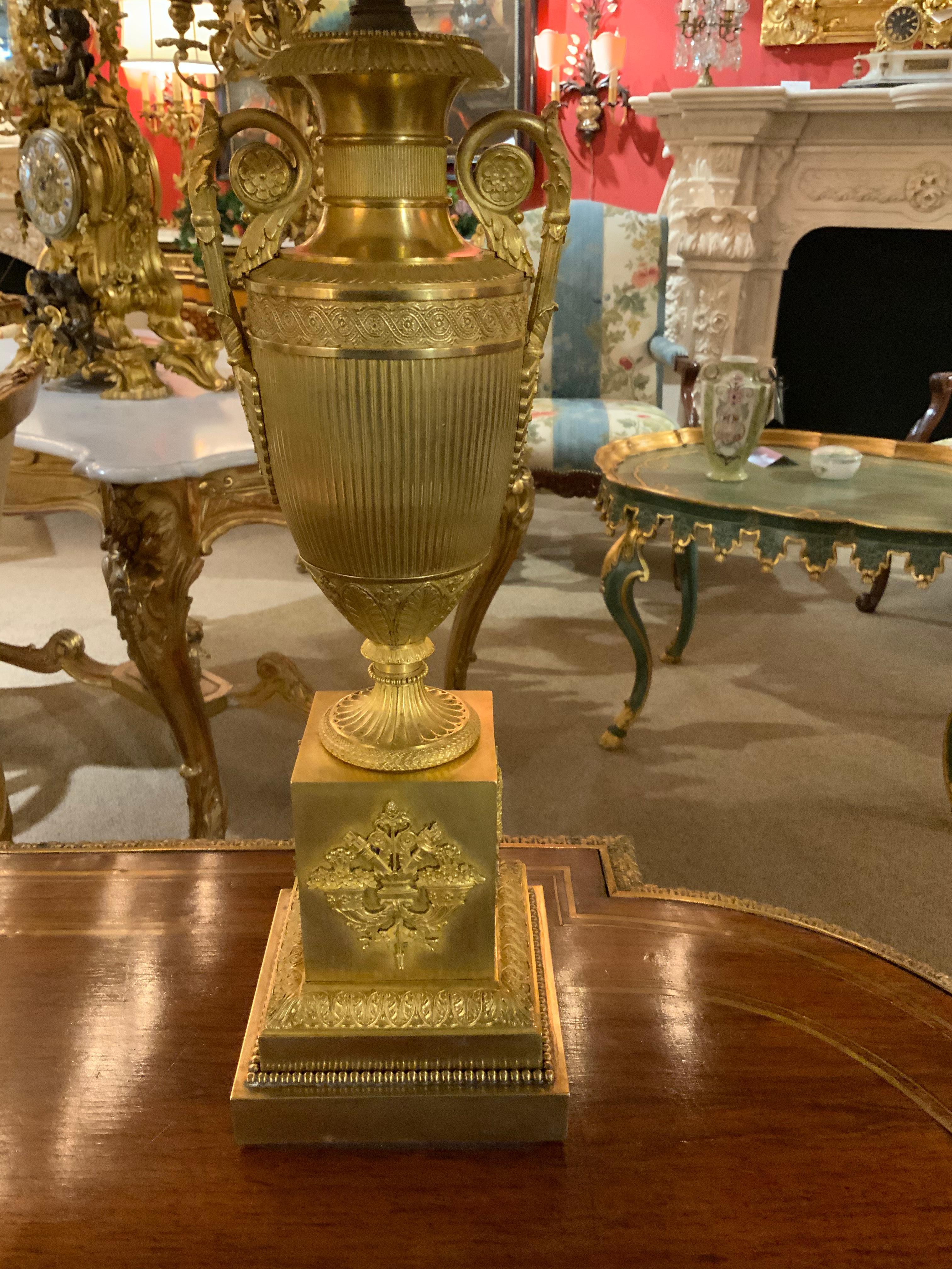 Pair of 19th Century Neoclassical Gilt Bronze Lamps 2