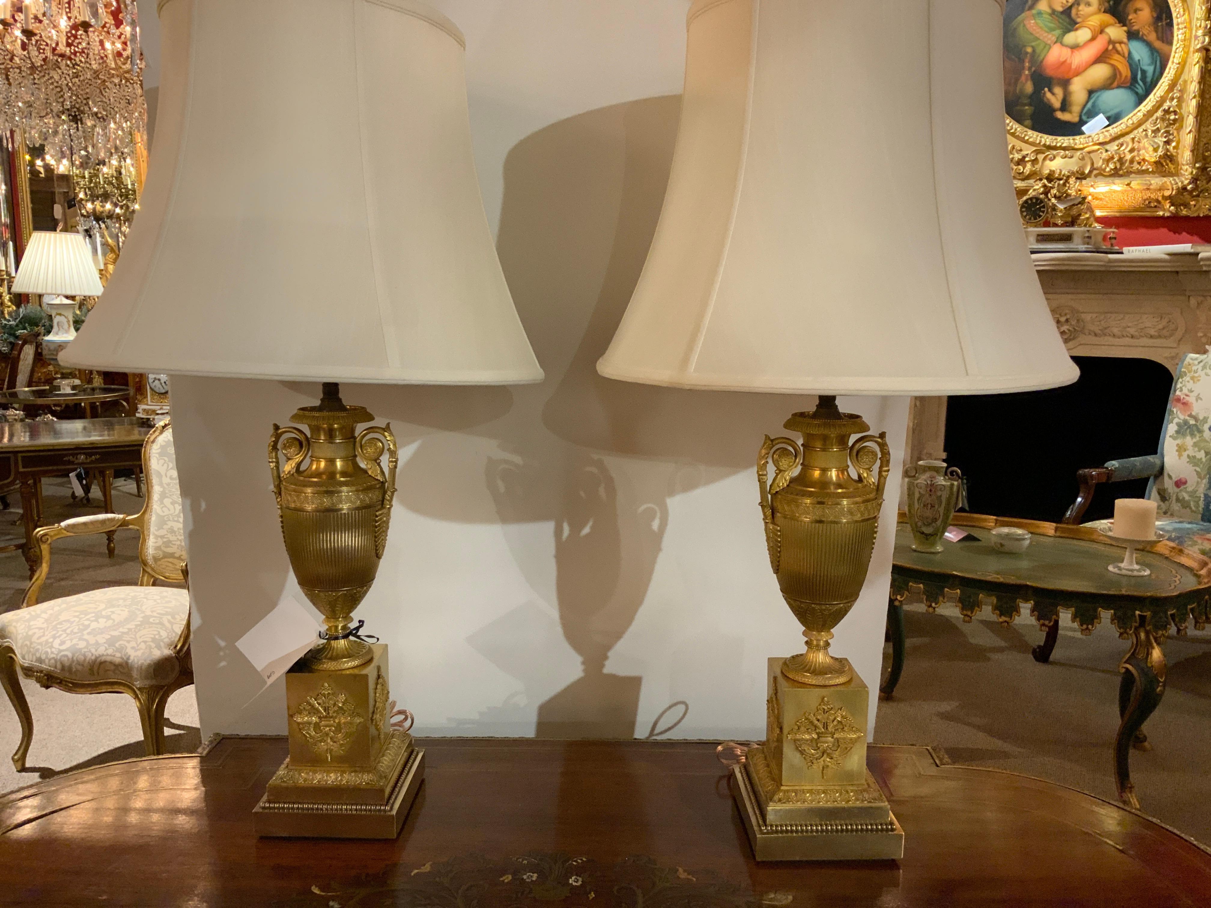 Pair of 19th Century Neoclassical Gilt Bronze Lamps 3