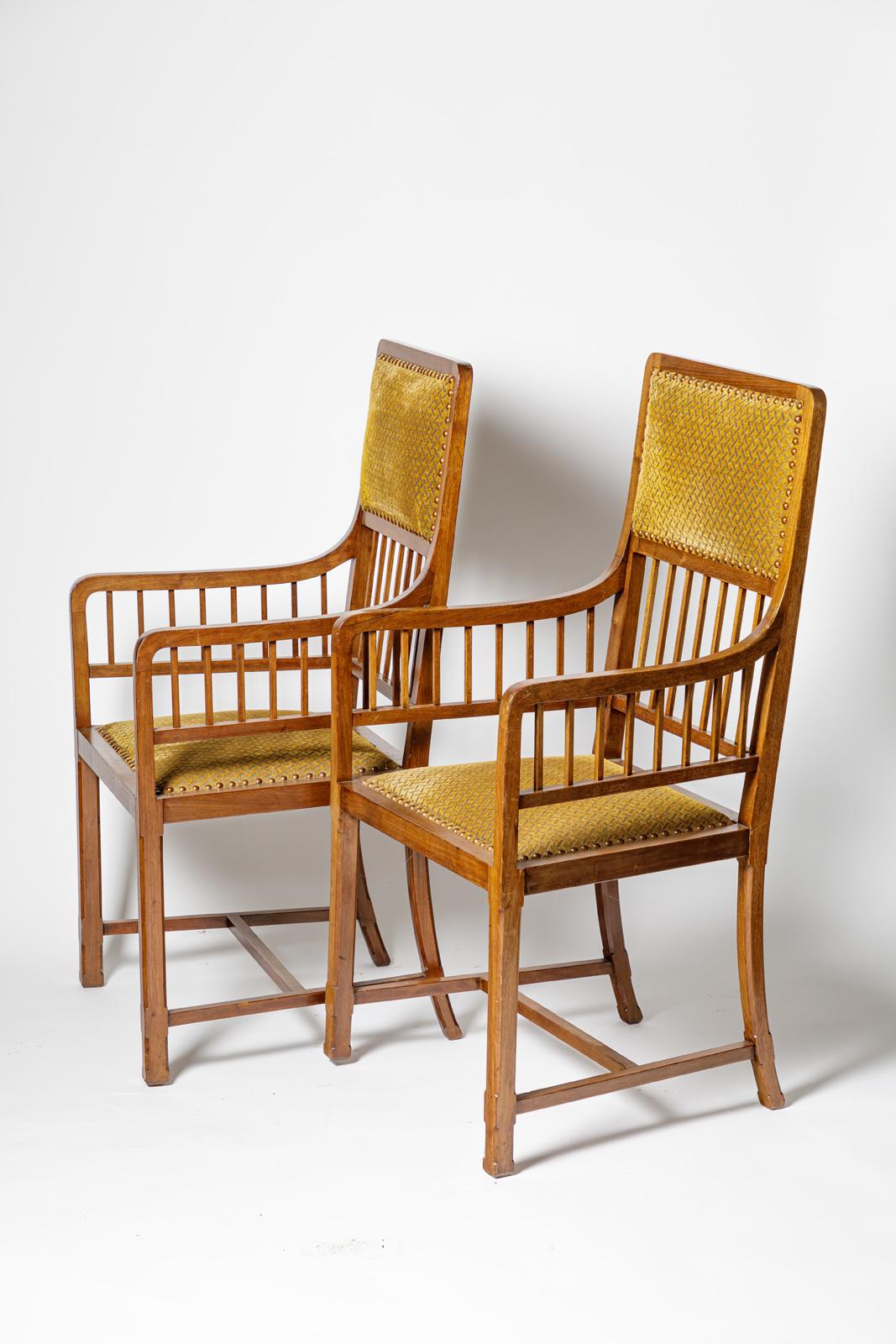 Paire de fauteuils de canapé Art Déco Jugendstil 1900 en bois et tissu d'origine en vente 6