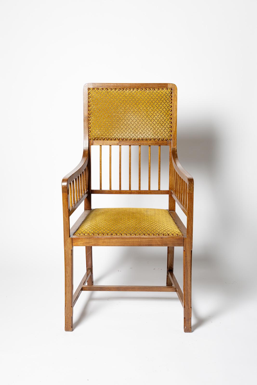 Arts and Crafts Paire de fauteuils de canapé Art Déco Jugendstil 1900 en bois et tissu d'origine en vente