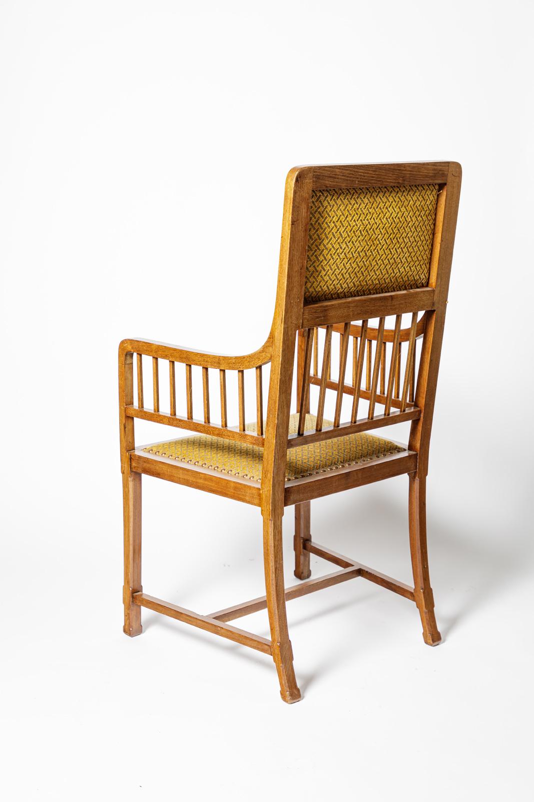 Paire de fauteuils de canapé Art Déco Jugendstil 1900 en bois et tissu d'origine Bon état - En vente à Neuilly-en- sancerre, FR